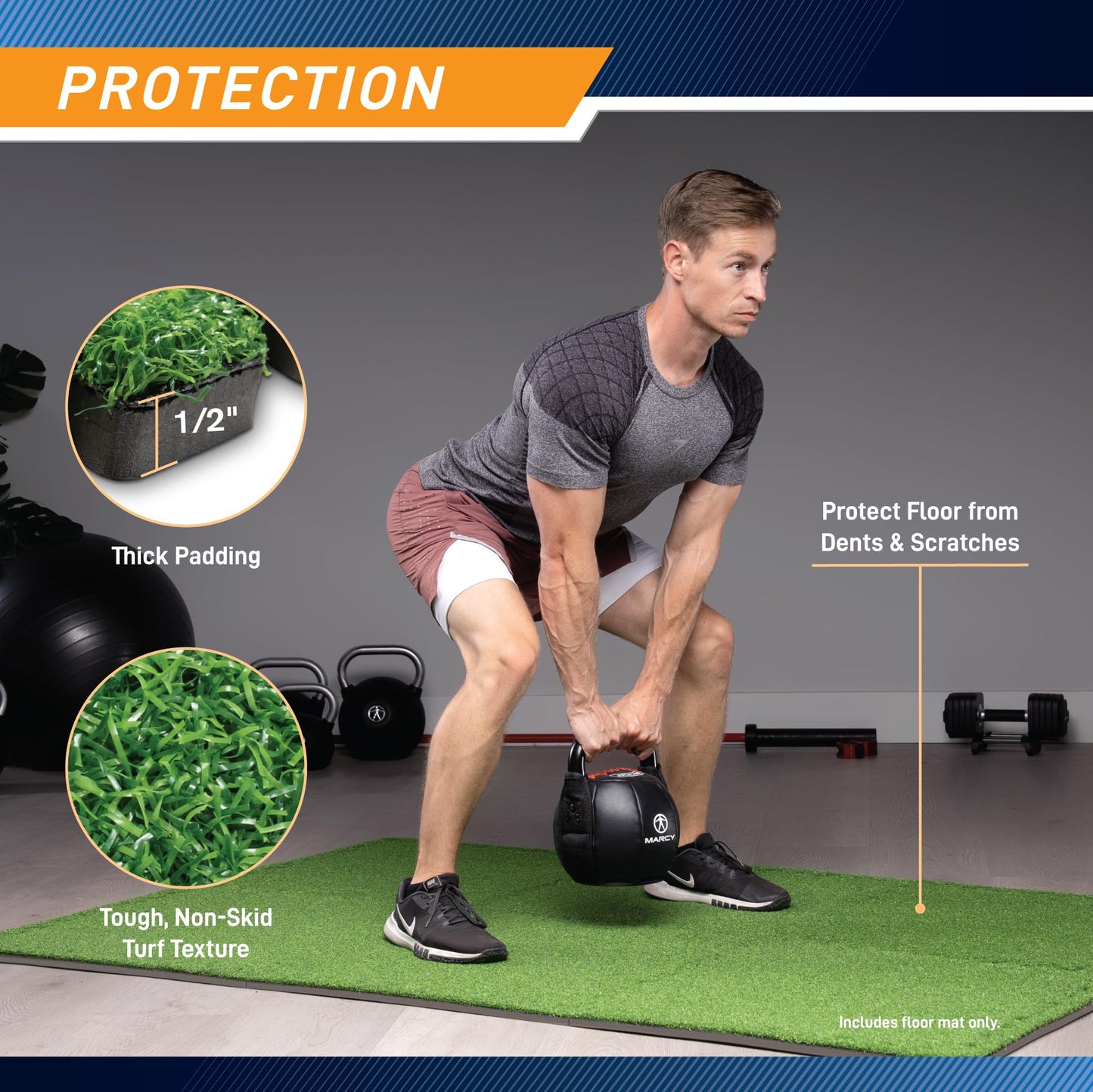 Marcy Turf Mat – 6 Interlocking 2’x 2’ EVA Foam & Artificial Turf Tiles for Home Gym, HIIT, Cardio, Strength & Agility Training – Shock Absorbing, Noise-Reducing (MAT-50)
