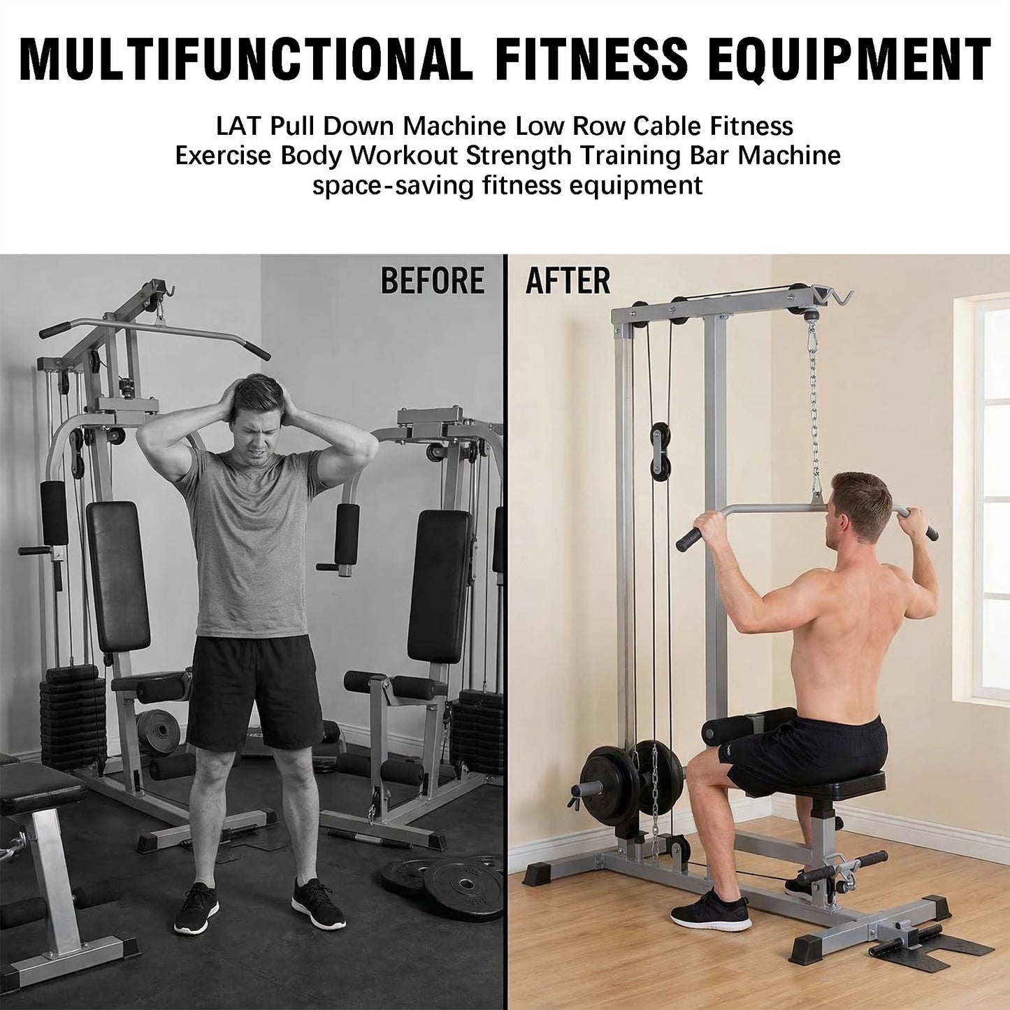 GDLF LAT Pull Down Machine Low Row Cable Fitness Exercise Body Workout Strength Training Bar Machine