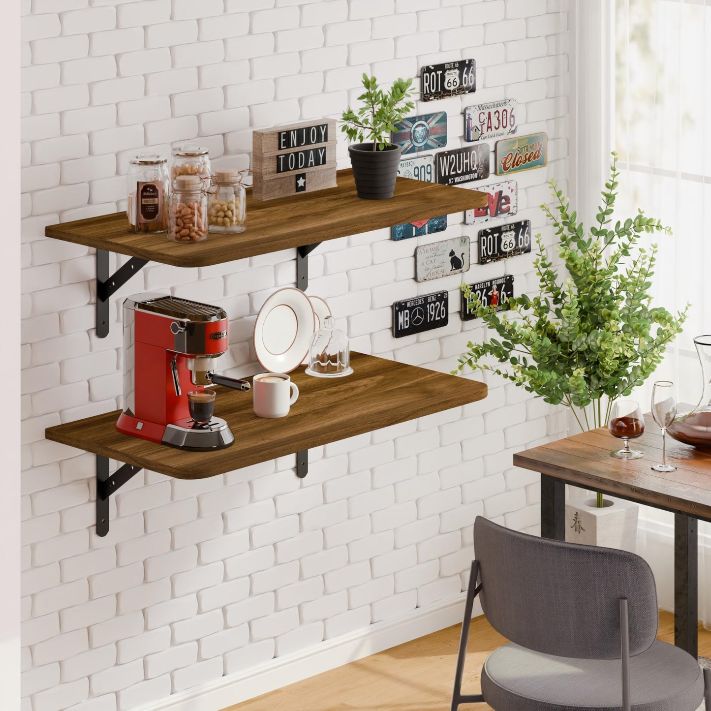 Dogsky 2-Pack Garage Storage Shelving Wall Mounted 36x24 Inches-Heavy Duty Floating Wall Shelf 300lbs Capacity with Engineered Wood - Utility Shelves for Garage, Closets, or Utility Rooms, Walnut