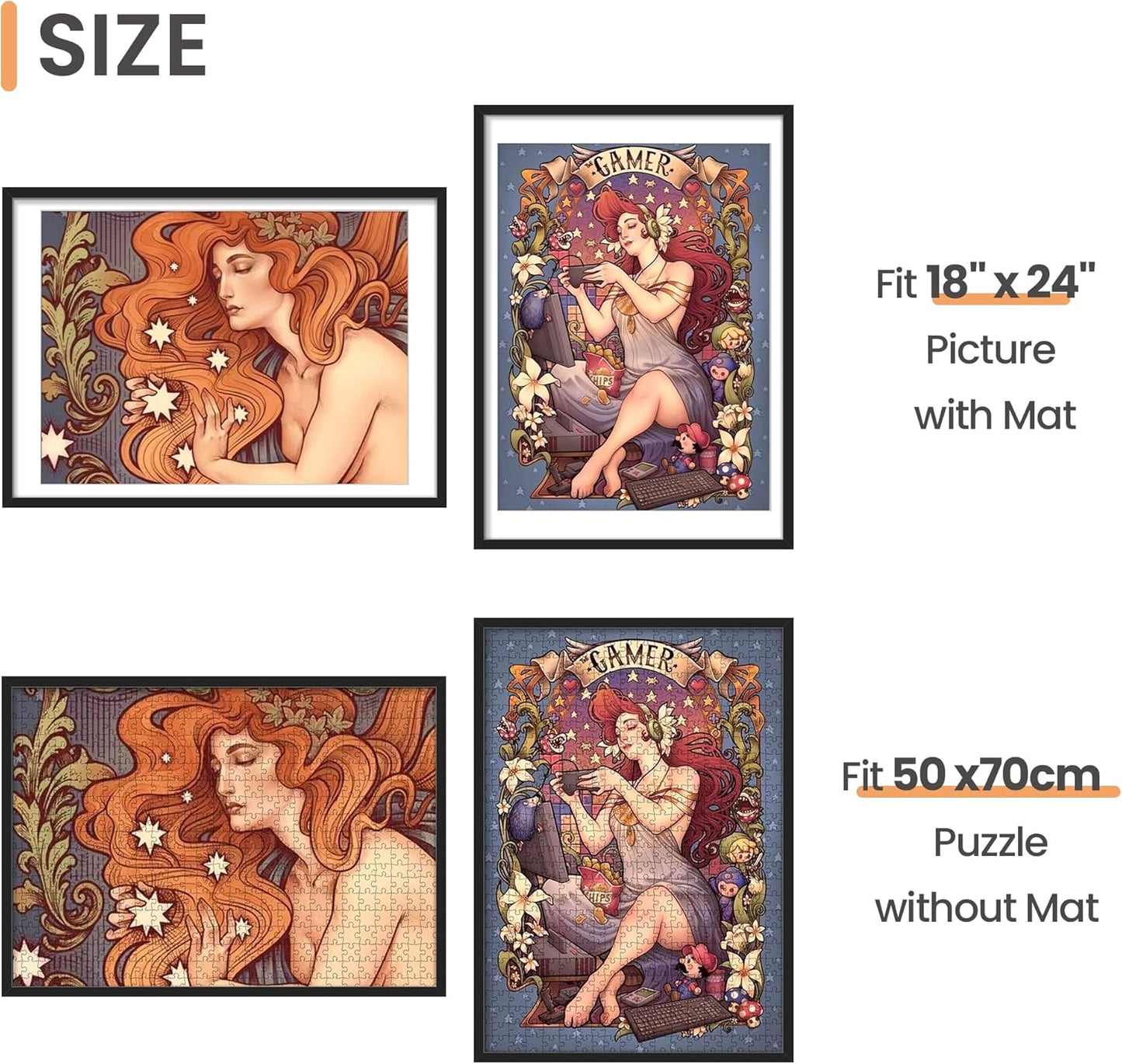 Upsimples Puzzle Frame - Display 18x24in with Mat or 50x70cm Without | Black, 1 Pack for 1000 Pieces