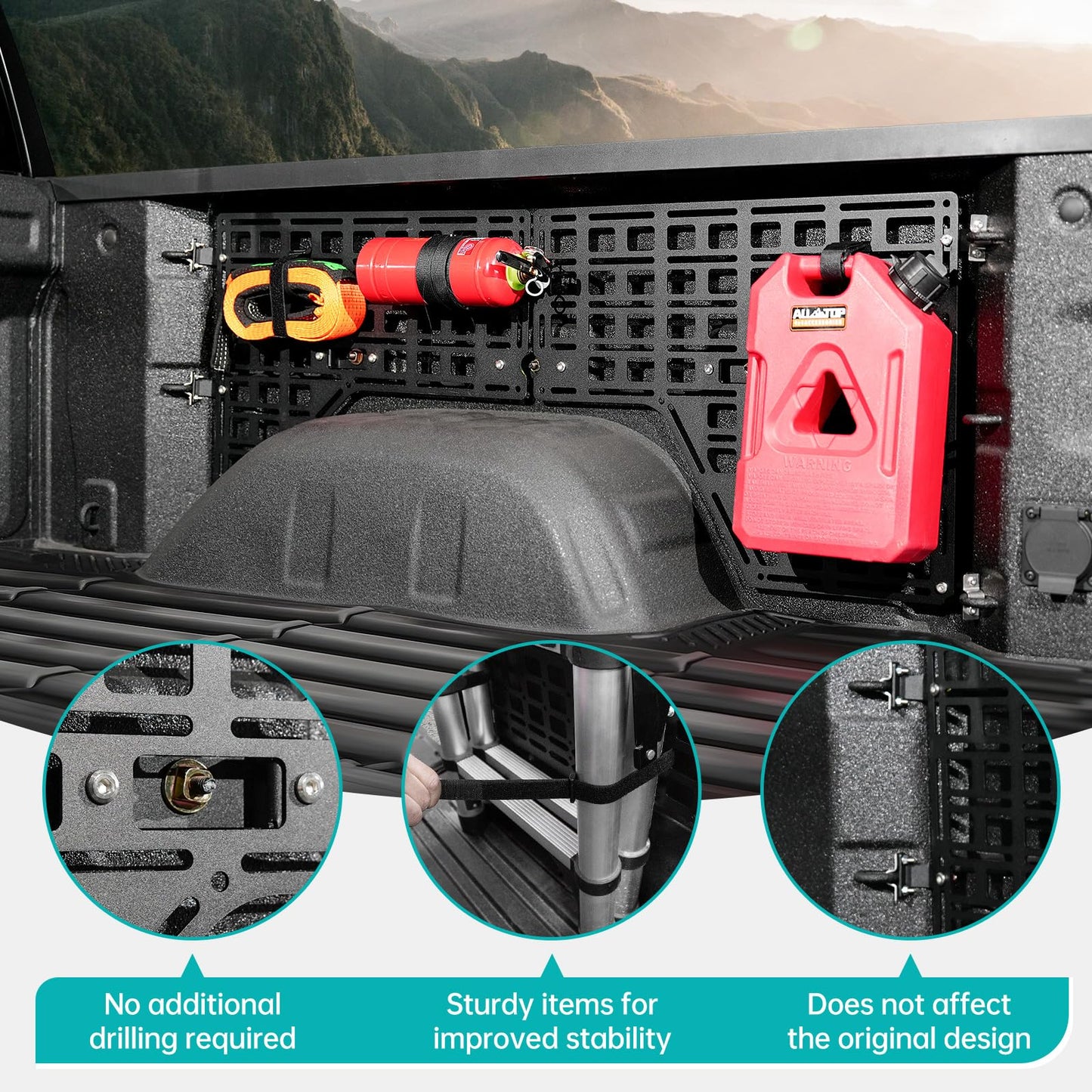 OUSUWO Side Truck Bed Molle Panel Rack System Compatible with 2019-2025 Chevy Silverado/GMC Sierra 1500 5.8FT Accessories Cargo Storage Organizer Tools Rack for 19-25 Chevrolet Silverado Accessories