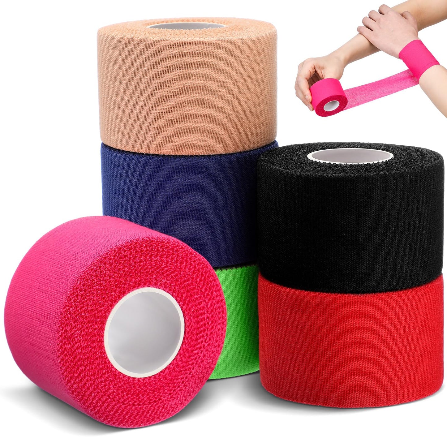 Geiserailie 6 Rolls Athletic Tape Sports Pre Wrap Wrist Tape No Sticky Residue Athletes for Athletic Trainers Ankles Wrists Hands Knees Elbows,1.5 Inch x 10 Yards(Multi Color)