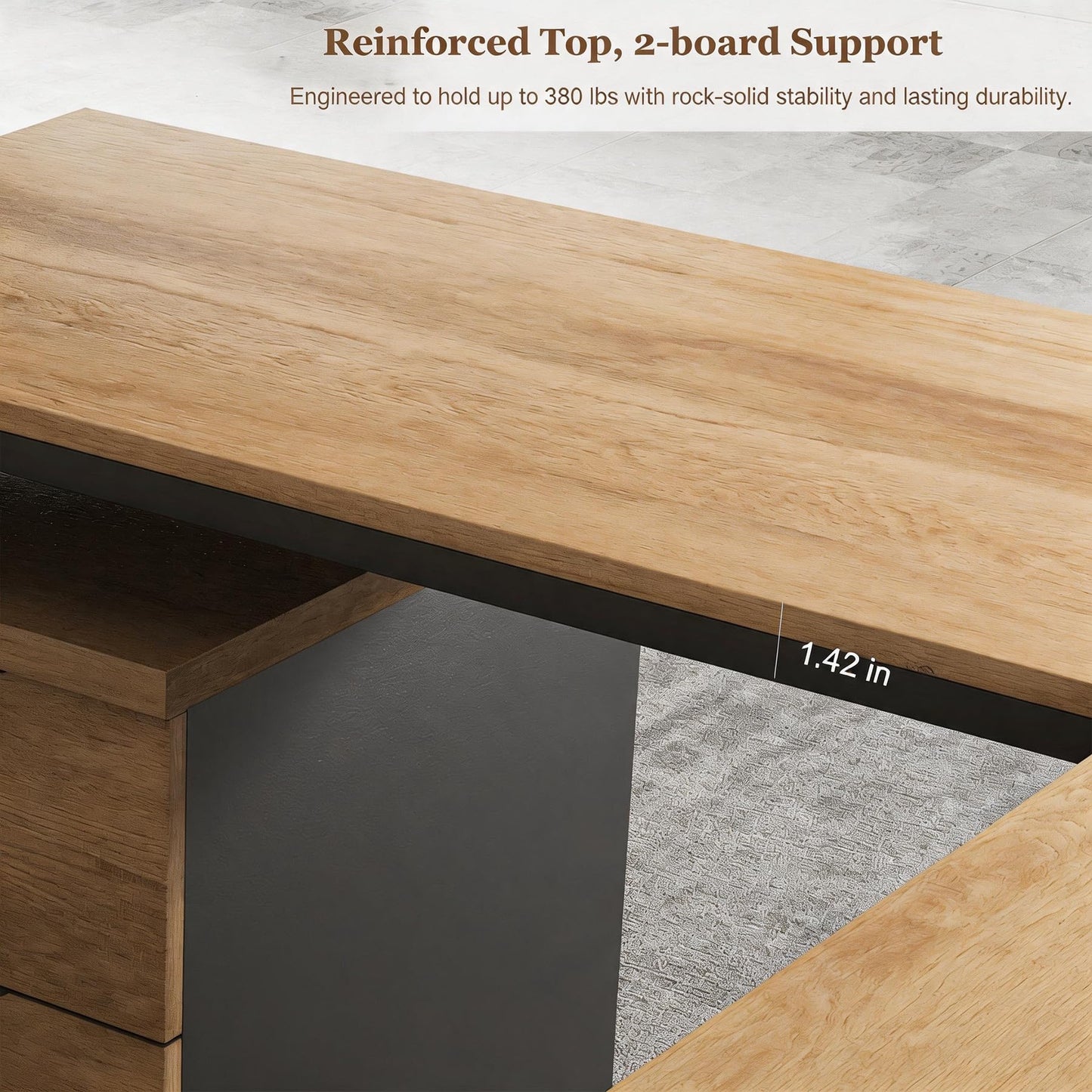 SAINTCY 63" L Shaped Executive Desk with Locking Drawer & Privacy Panel, Industrial Modern Wood Office Desk with Cable Management, Solid One-Piece Reversible for Home or Business Workspace (2)