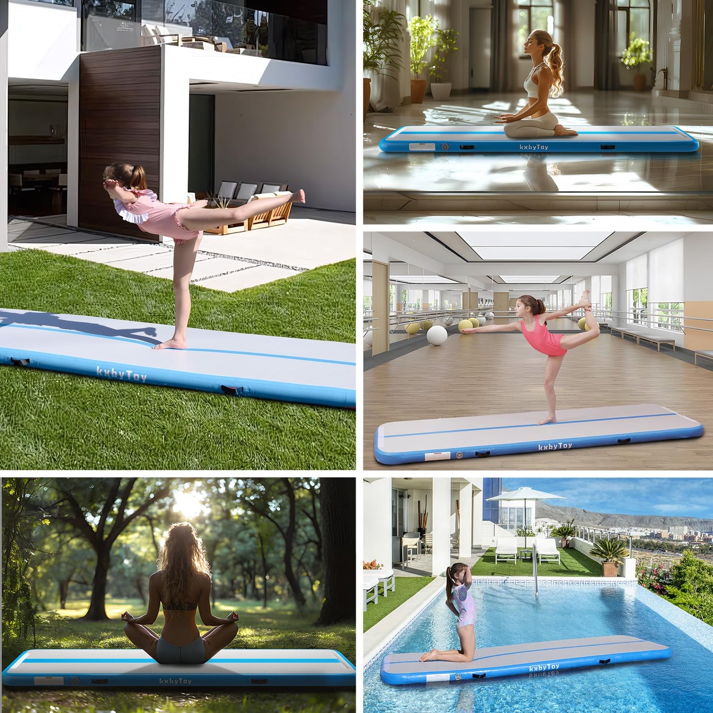kxbyToy Air Mat Tumble Track 4 inches Thickness Inflatable Gymnastics Mat for Home Use/Training/Cheerleading/Yoga 10/13/16/20ft with Electric Air Pump