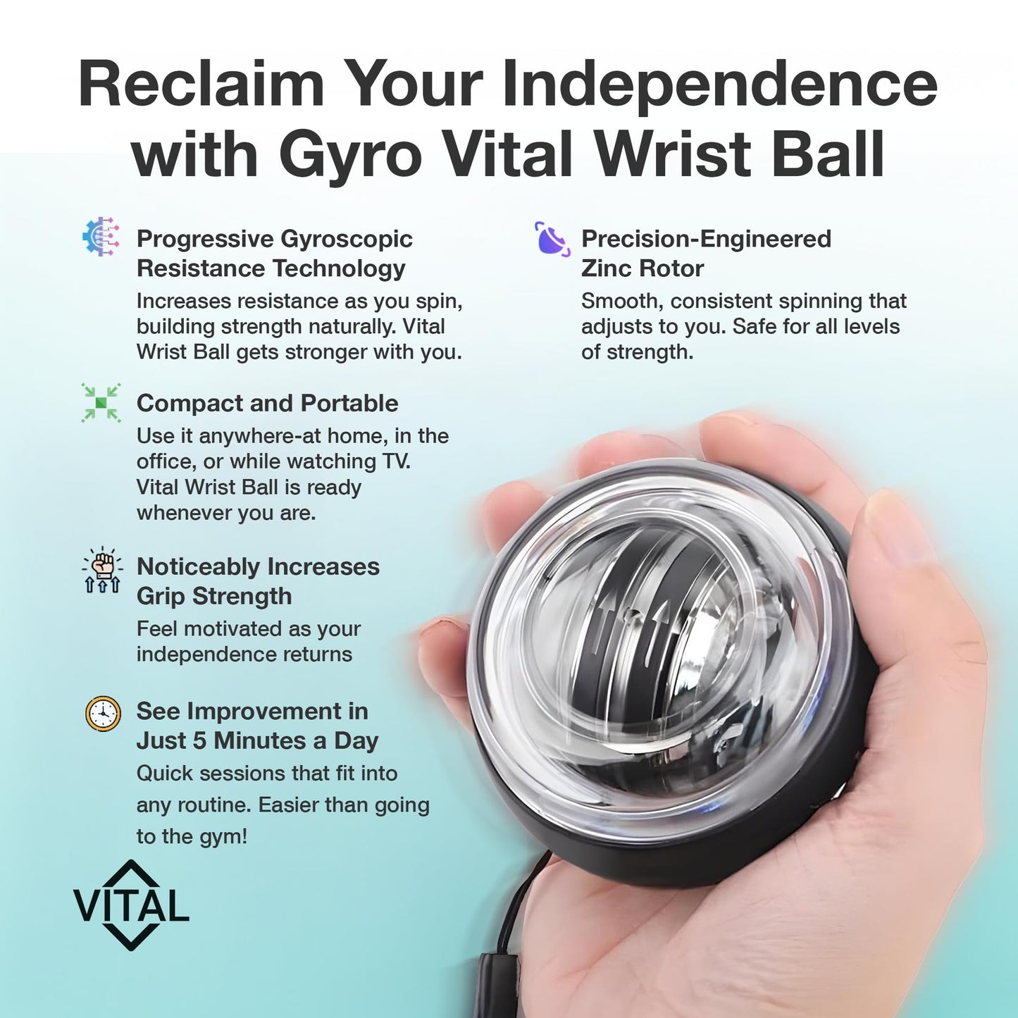 Vital Wrist Ball Exerciser Gyro Ball Hand Exercise Balls Grip Strength Tester Zinc Rotor Gyroscopic Hand Grip Strength Baseball Training Equipment Wrist Exerciser Equipment Forearm Trainer