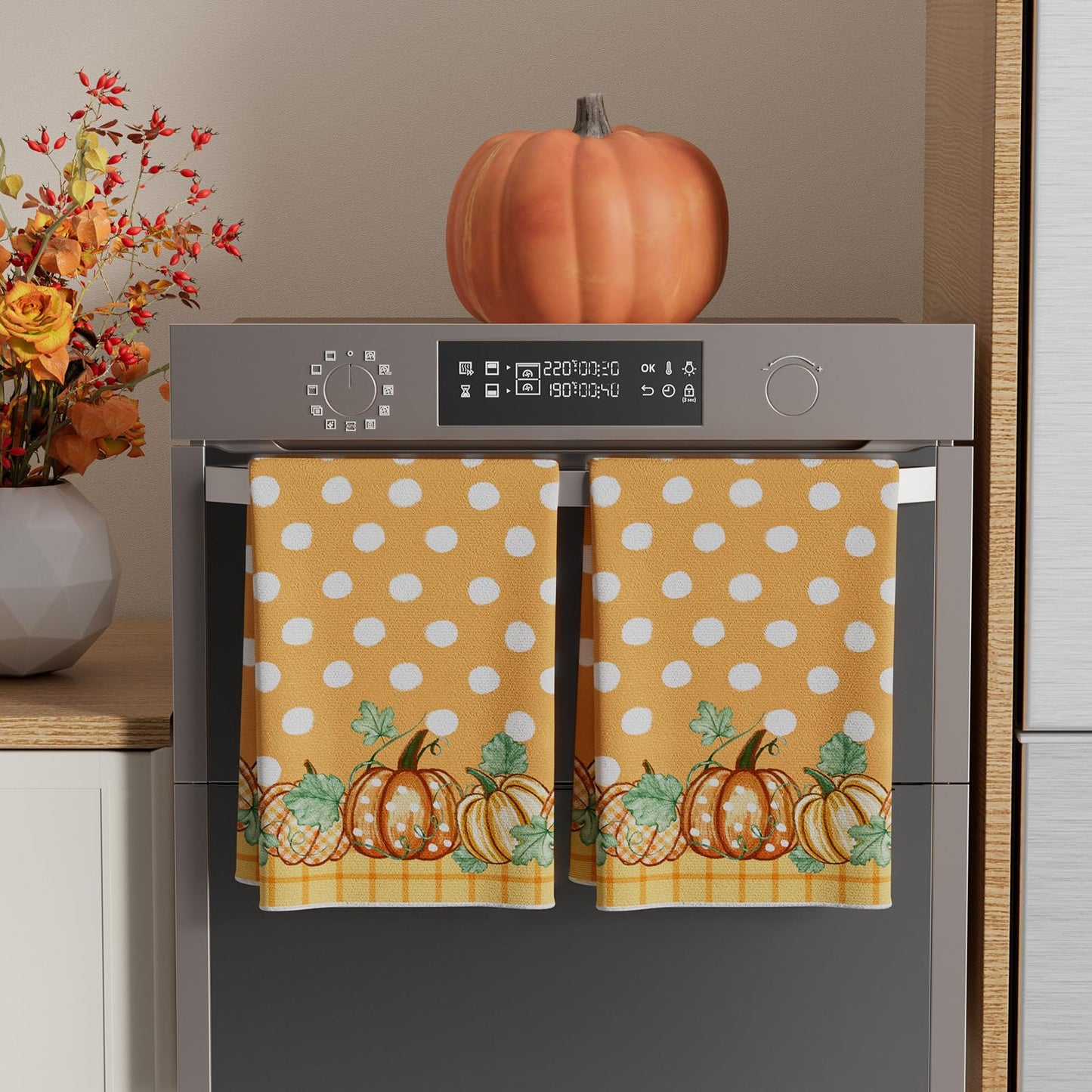 XCHI Fall Pumpkin Orange Plaid Dish Towels 18x26 Inch Hand Kitchen Towels Dishcloth Home Decorations Set of 2