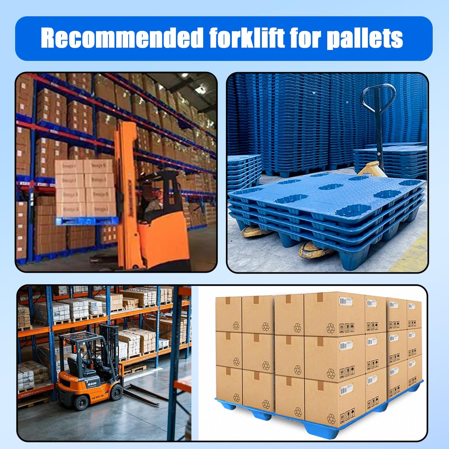 Heavy Duty Storage Plastic Pallets for Outdoor & Industrial Use, 3-Pack 48x40 Inch, 3300lb Dynamic & 6600lb Static Load Capacity, Blue