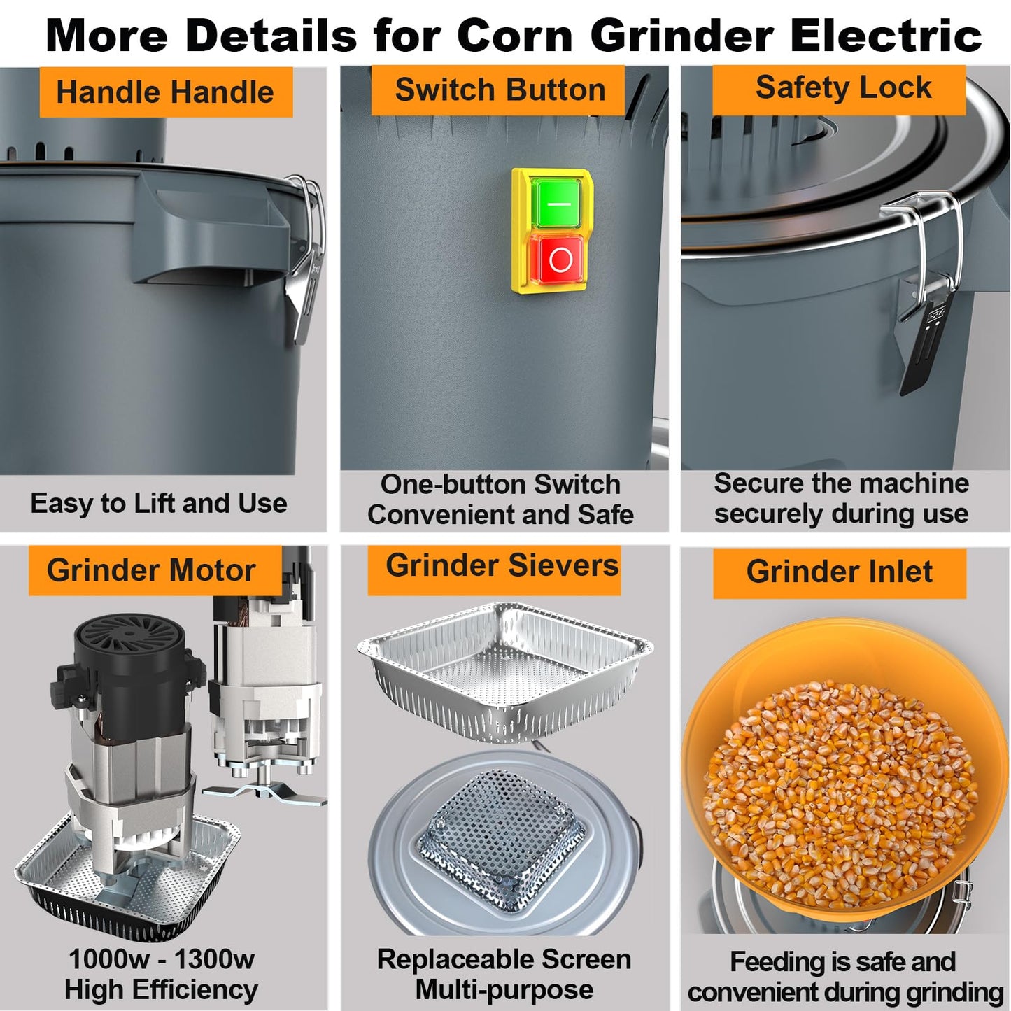 DETODDA 15.8 Gallons Corn Grinder Mill, Dry Grain Mill Grinders Electric, Grain Grinder Mills, Farm Home Wheat Grinders for Spice Rice Feed Flour Cereals, 7 Sizes Sieves