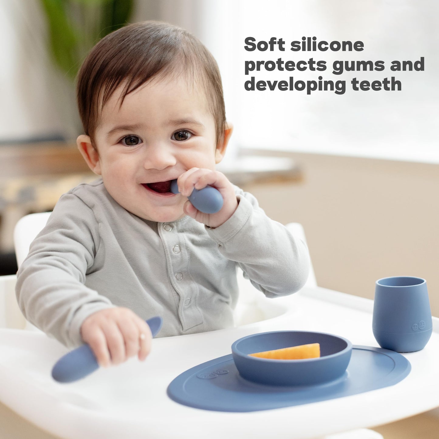 ezpz Baby Feeding Bundle – Tiny Spoon (2-Pack, Sage) + Gumline Feeder (Sage) – 100% Silicone Baby-Led Weaning Set for 4–6+ Months – Infant Feeding Essentials
