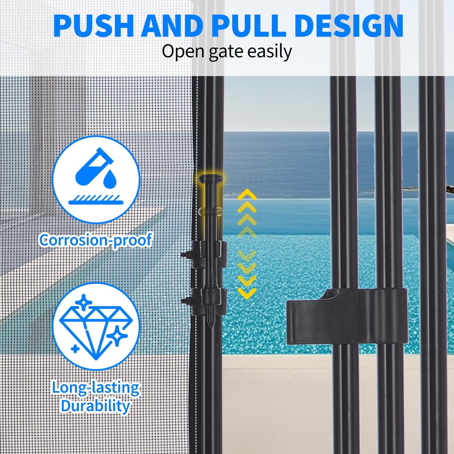 GarveeLife 4 ft x 2.5 ft Pool Fence Gate, Heavy Duty Steel Aluminum Frame, Pool Safety Fence Gate Kit with Stainless Steel Latch for Inground/Above Ground Pools, DIY Installation, Black