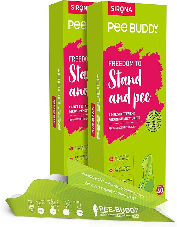 PEE BUDDY 80 Funnels Portable Female Urination Device | Disposable Female Urinal Funnel | Travel, Camping & Hiking and Outdoor Activities | Foldable and Compact Stand and Pee Funnel for Women, Girls