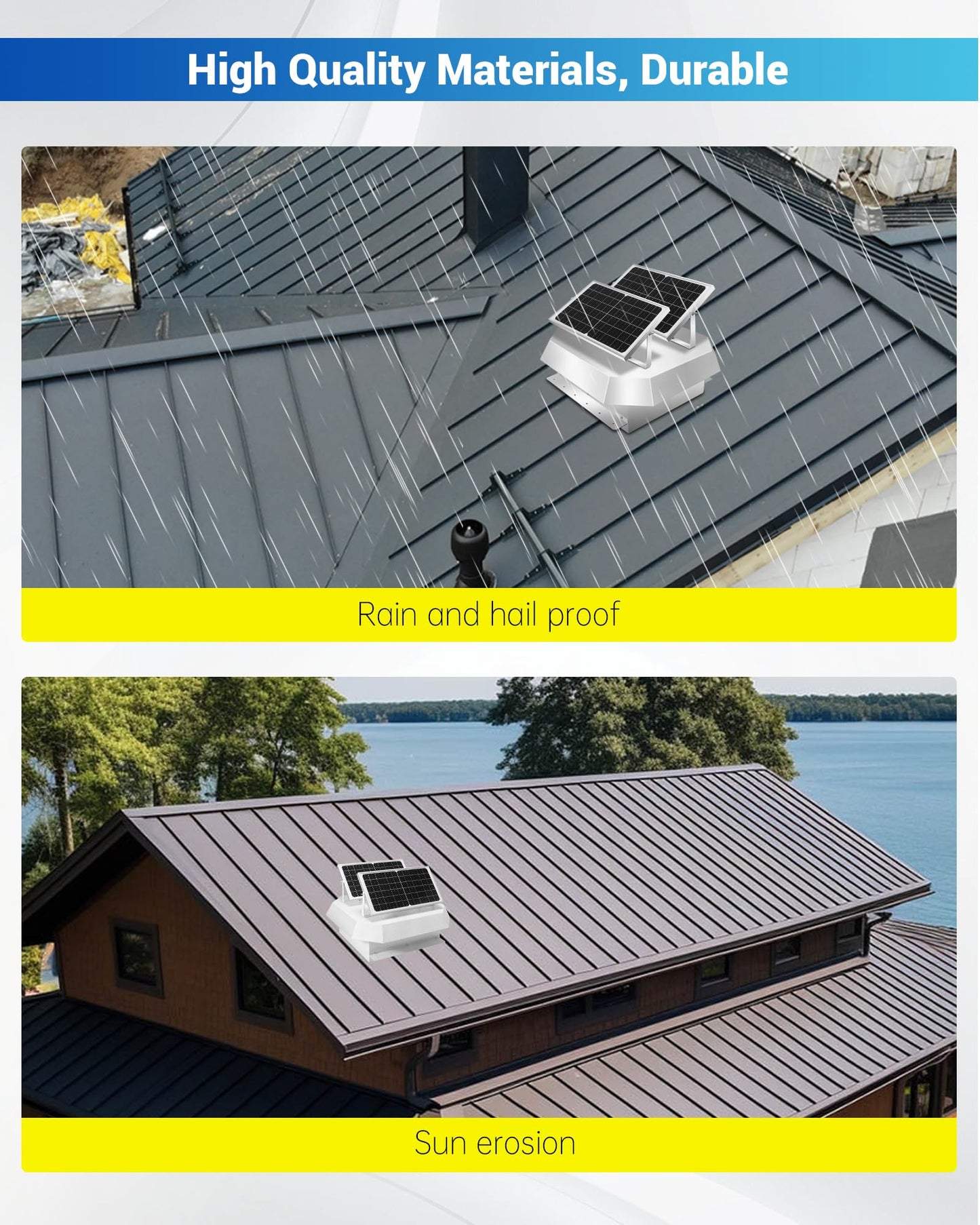 Solar Powered Roof Vent Fan with Four High-Speed Fans, Ventilation and Cooling Solar Attic Exhaust Fan, Suitable for Lofts, Shops, Garages