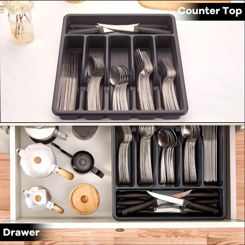 73-Piece Silverware Set with Organizer, Pleafind Stainless Steel Silverware Sets for 12, Cutlery Utensil Sets with Steak Knives, Include Forks Spoons Knives ＆ Silverware Organizer, Dishwasher Safe