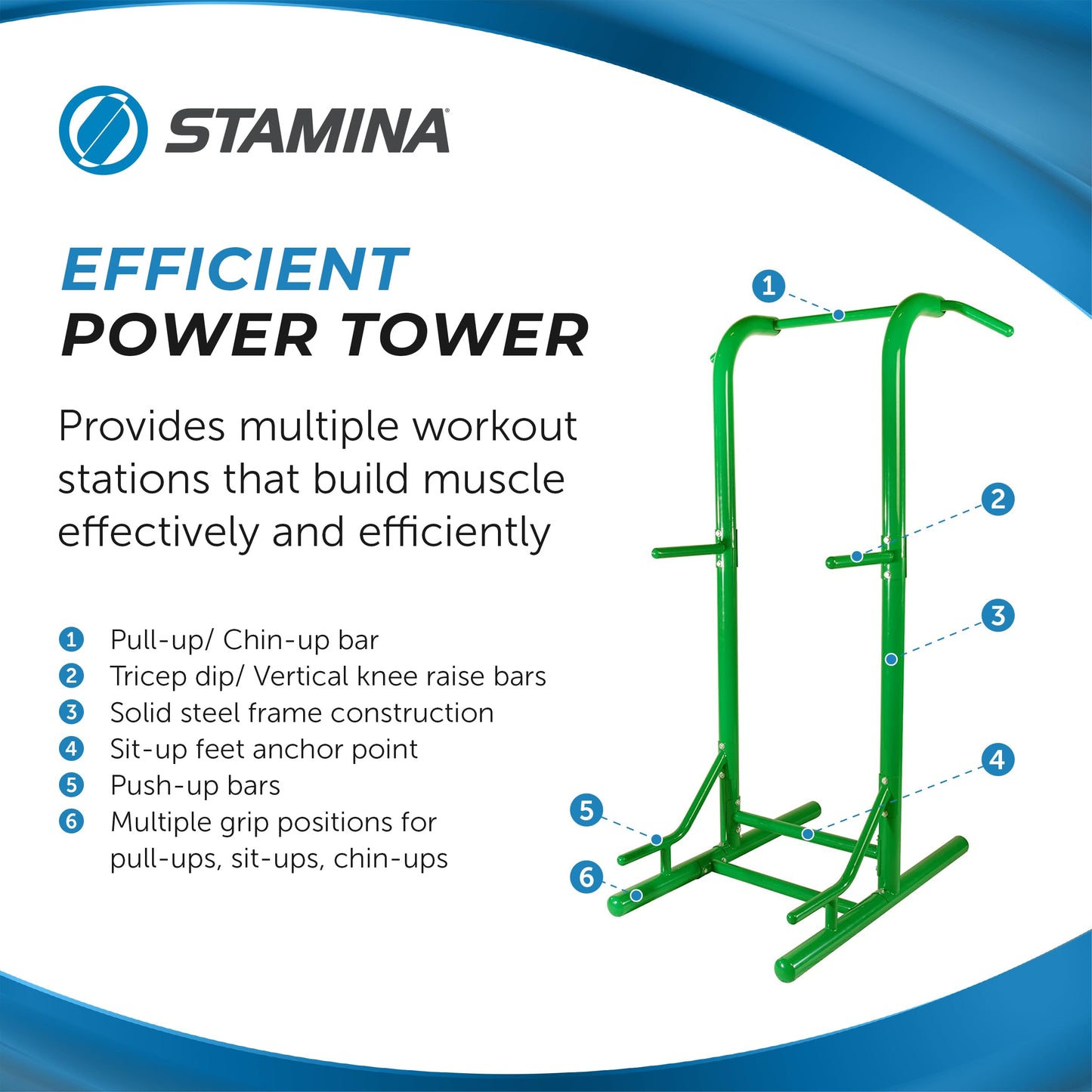 Stamina Pull Up Bar Tower & Dip Station, Free Standing Outdoor Home Gym Equipment, Green - Adjustable and Portable Workout Stand for Calisthenics Body Weight Training