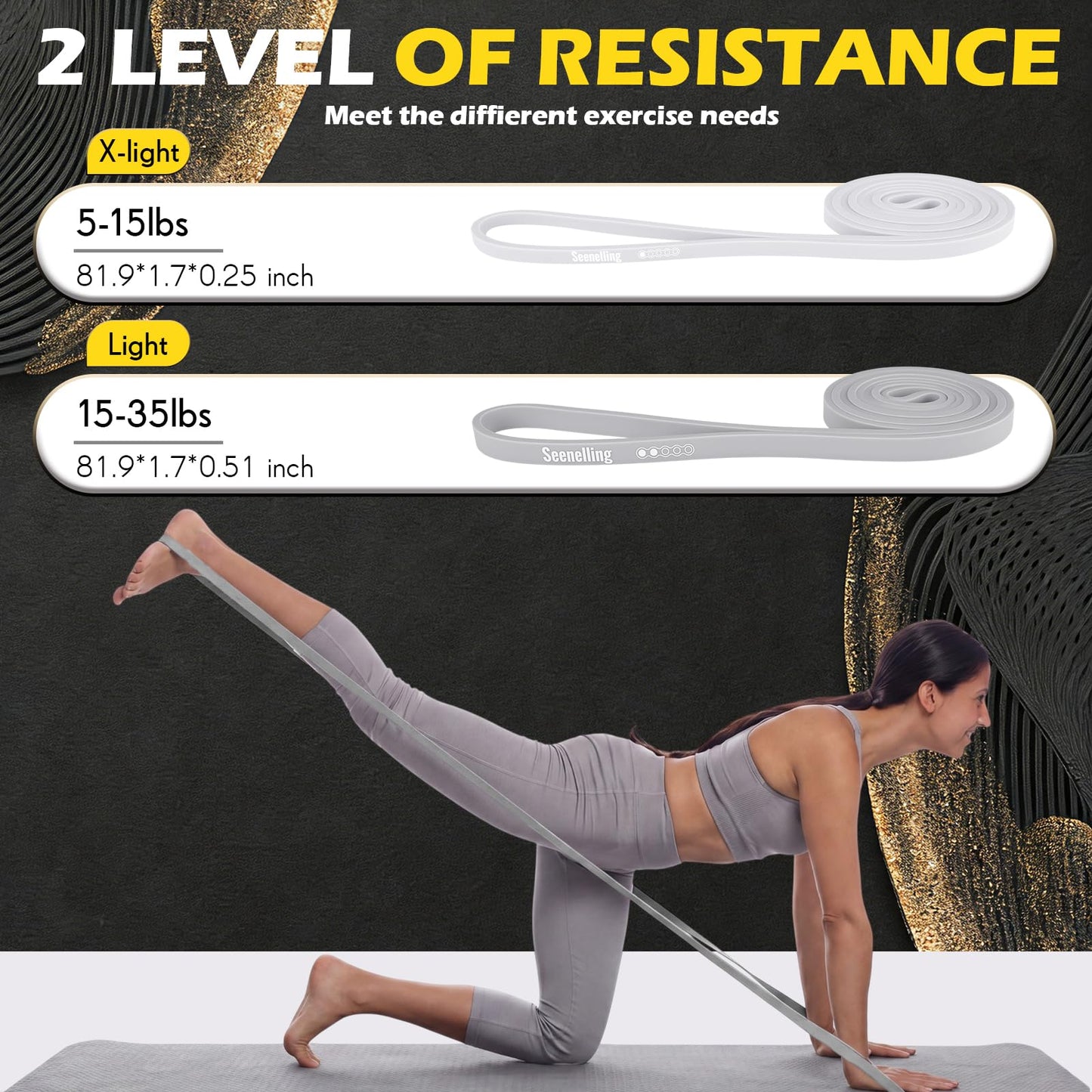 Seenelling 36 Pcs Resistance Bands Set, Elastic Workout Bands for Home Gym, Strength Training, Yoga and Physical Therapy, Exercise Loop for Men and Women (0.51 Inch,Gray)