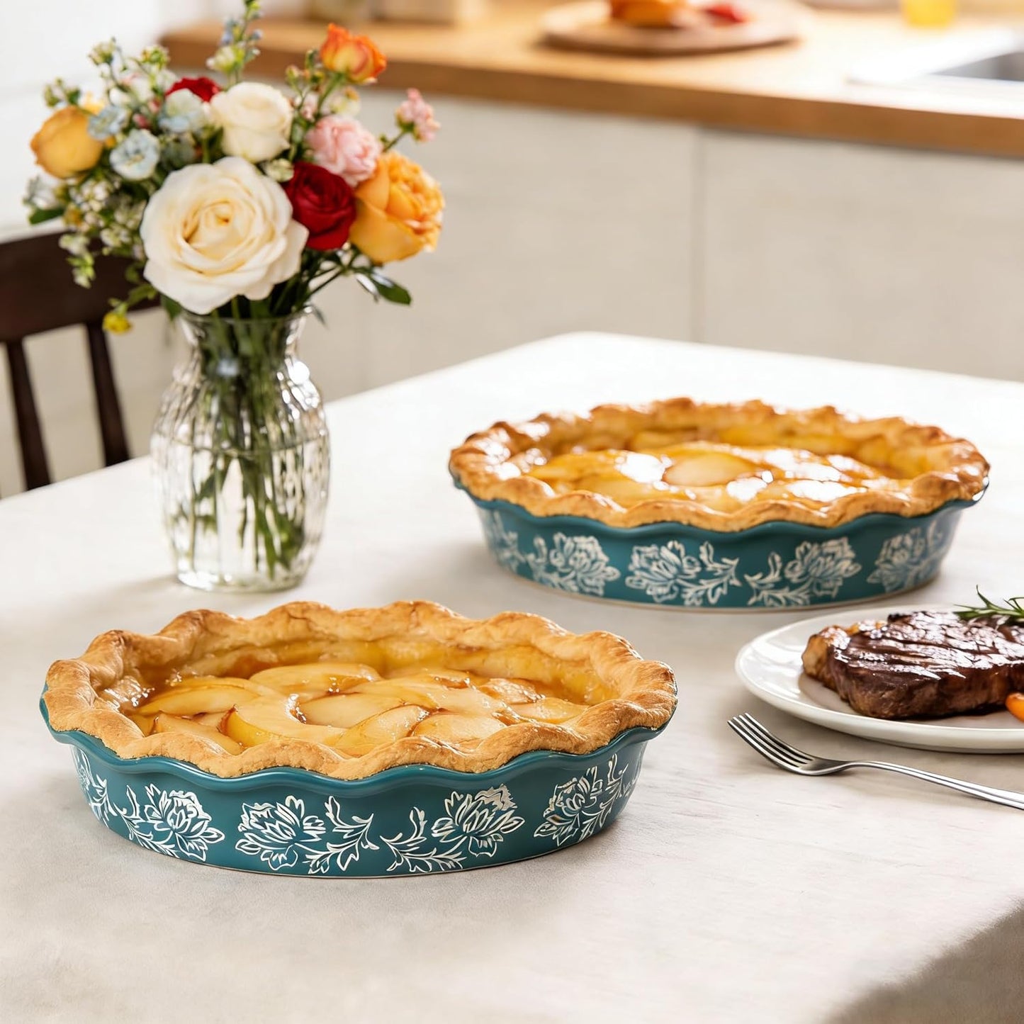 Wisenvoy Ceramic Pie Pan - Non-Stick Deep Blue Porcelain Dish for Perfect Baking | 9-Inch Size