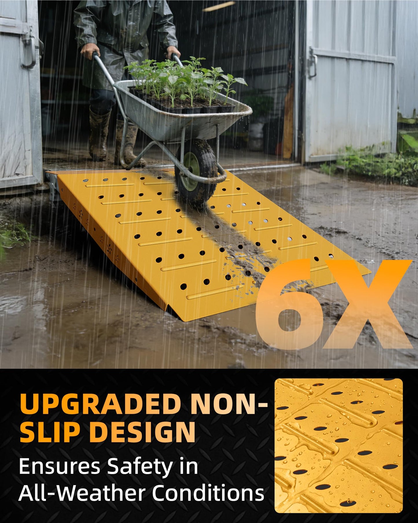 VNN 29" x 24" Shed Ramp - Yellow Loading Ramp for Riding Mower, 1 Pack Ramps for Shed，900 LB Capacity Alloy Loading Dock Ramp for Garages, Barns