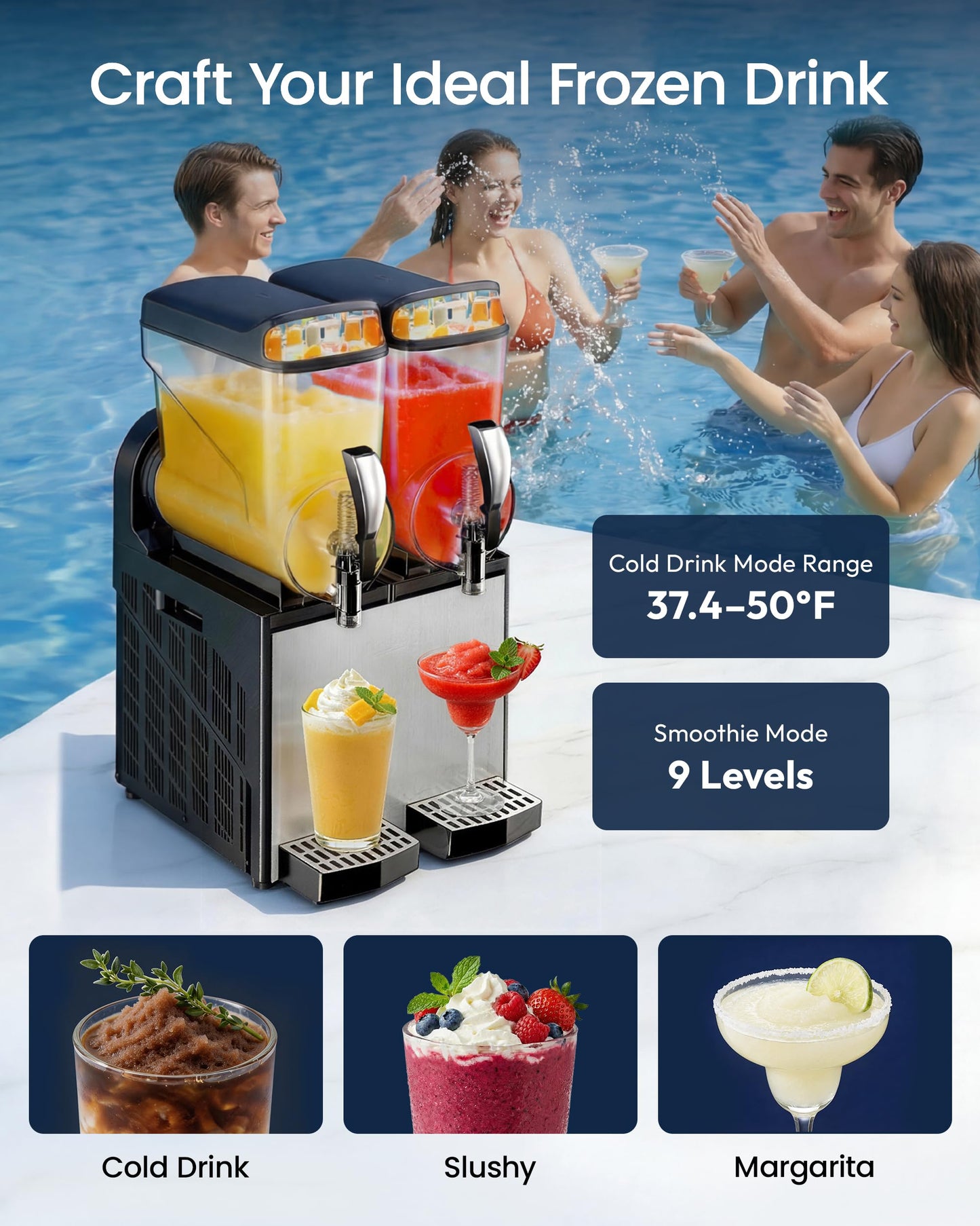 ICEVIVAL 30L Double Tanks Commercial Slushie Machine, Margarita Frozen Drink Machine with Independent Controls & LED,Commercial Slushy Machine Top for High-Traffic Bars Restaurants, ETL Certificated