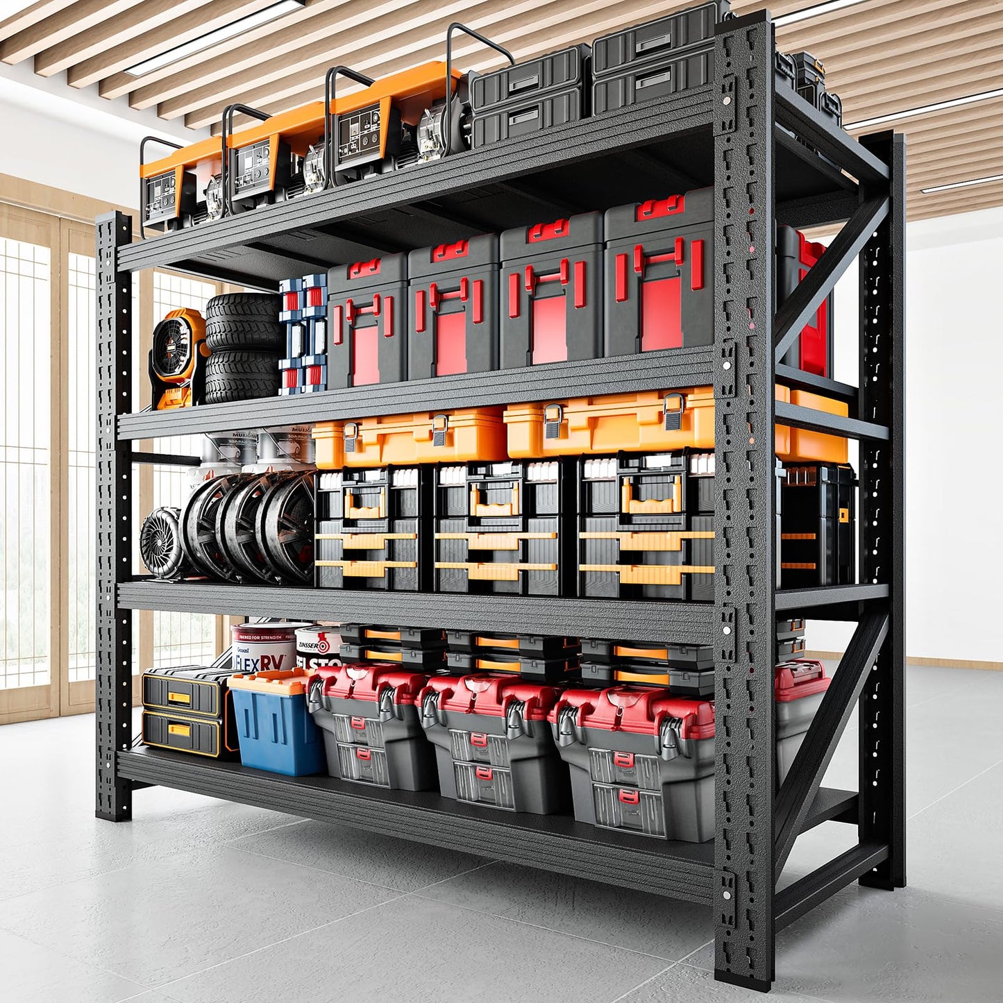RAVIGIN 3000LBS Storage Shelves, 48" W Garage Shelving Heavy Duty Metal Adjustable Garage Shelves, Shelving Units Industrial Shelving for Warehouse, 48" W x 23.7" D x 70" H, Black