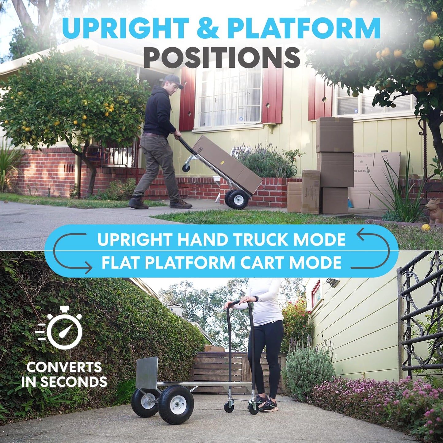 SIMPLI-Magic 2-in-1 Convertible Hand Truck & Dolly - 800 lb Capacity Heavy Duty Folding Platform Cart with Rubber Wheels for Moving Boxes, Furniture & Appliances