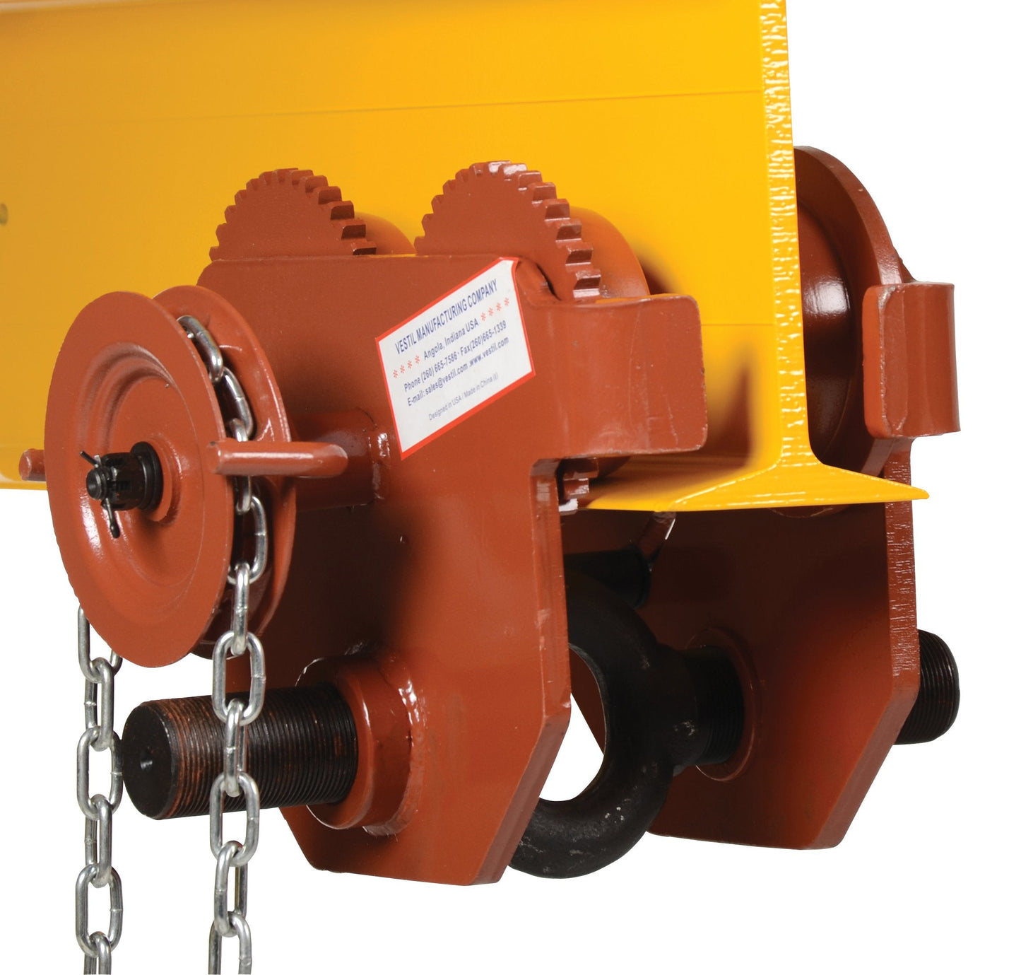 Vestil E-MT-6-C Steel Geared Eye Manual Trolley 6000 Lb. Capacity Orange