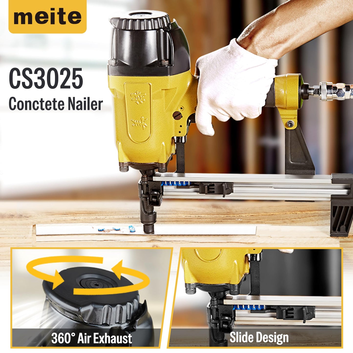 meite CS3025 Concrete Nail Gun with 12 Gauge 7/8 Inch Plastic Collated Drive Pins 1000PCS, Pinner Nail Tool for Concrete Ceiling Framing Fixing Drywall Track, Accepts 1/2"-1" Drive Pins