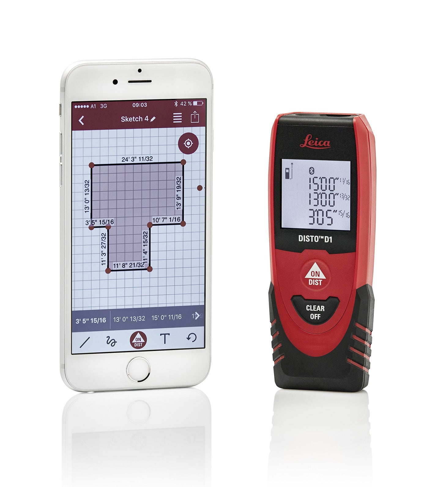 Leica DISTO D1 120ft Laser Distance Measure with Bluetooth 4.0, Black/Red & Johnson Level & Tool 750 Pitch & Slope Locator, Orange, 1 Level