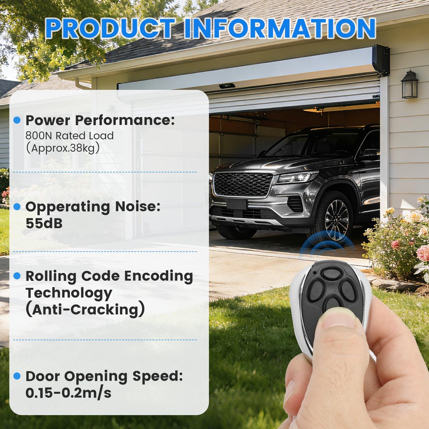 Automatic Roller Door Opener, Roll Up Garage Door Opener with 4 Remotes 800N & Secure Encryption for Garage Warehouse Store & Barn Farm, Wall Mounted
