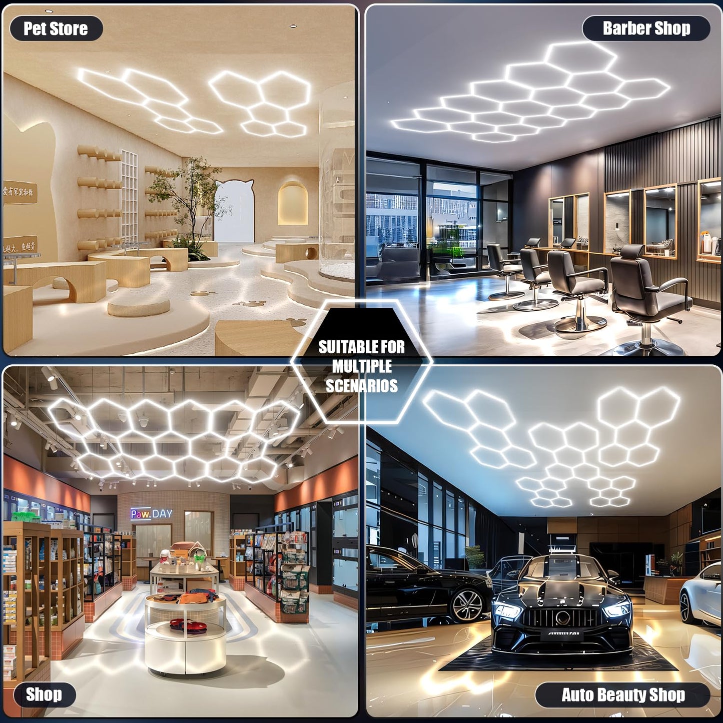 JTT Hexagon Garage Lights, 200W 20000LM 5 Grids 25Pack LED Garage Hexagon Lights, 6500K Super Bright Car Detailing Ceiling LED Shop Light for Warehouse Workshop Gym Basement Car Care Wash Room