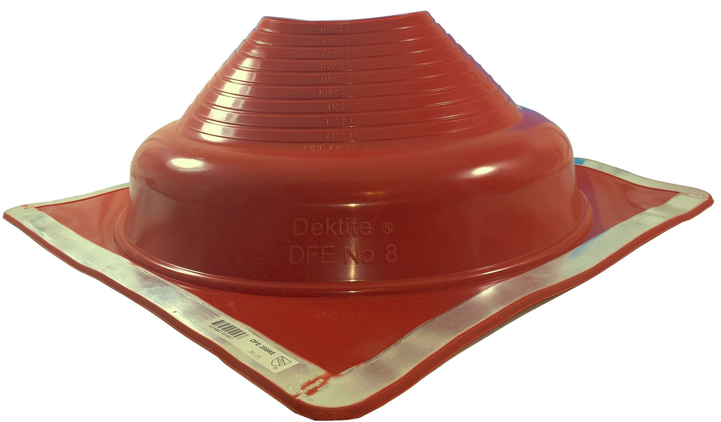 Dektite Premium #8 Red Silicone Metal Roof Pipe Flashing, High Temp, Square Base, Pipe Sizes 7" to 13"