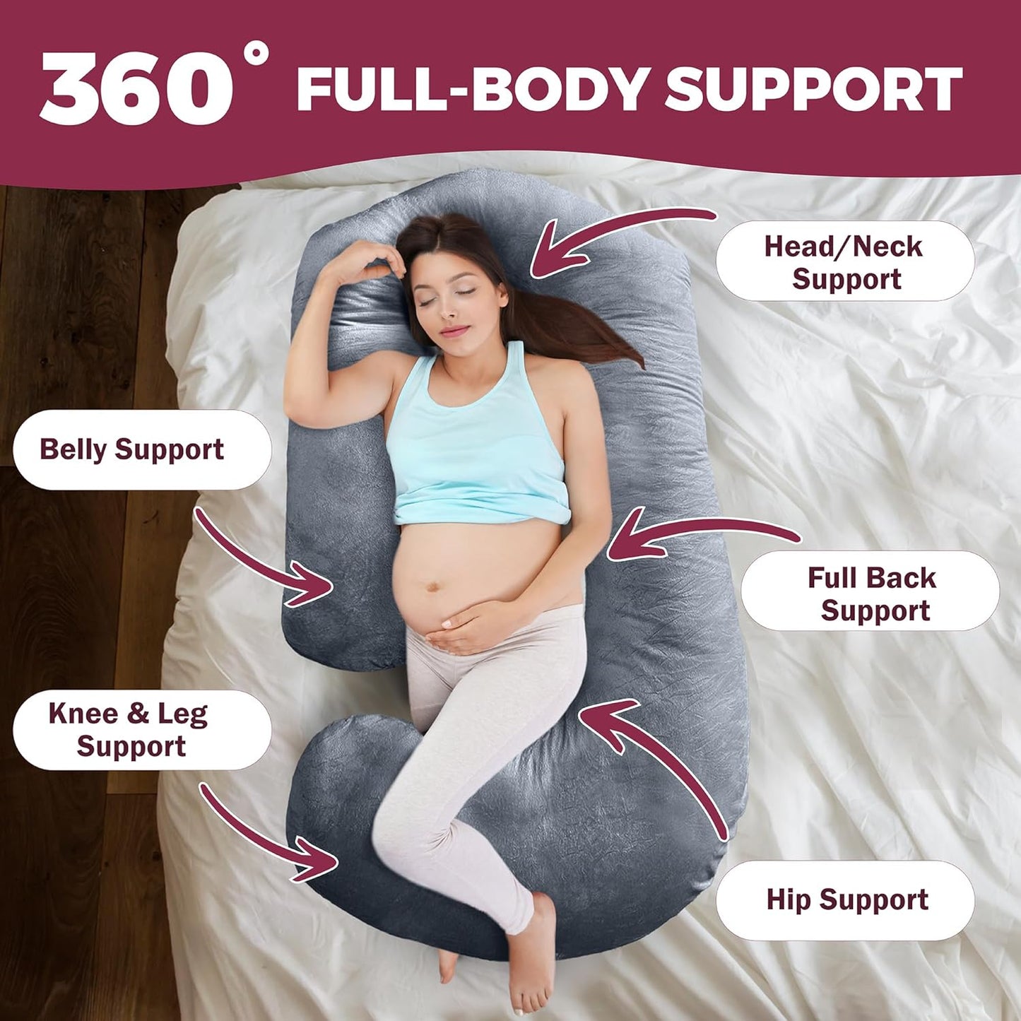 PILLANI Pregnancy Pillow - 57-Inch Maternity Support for Back, Belly, Neck & Hips | Removable Washable Cover