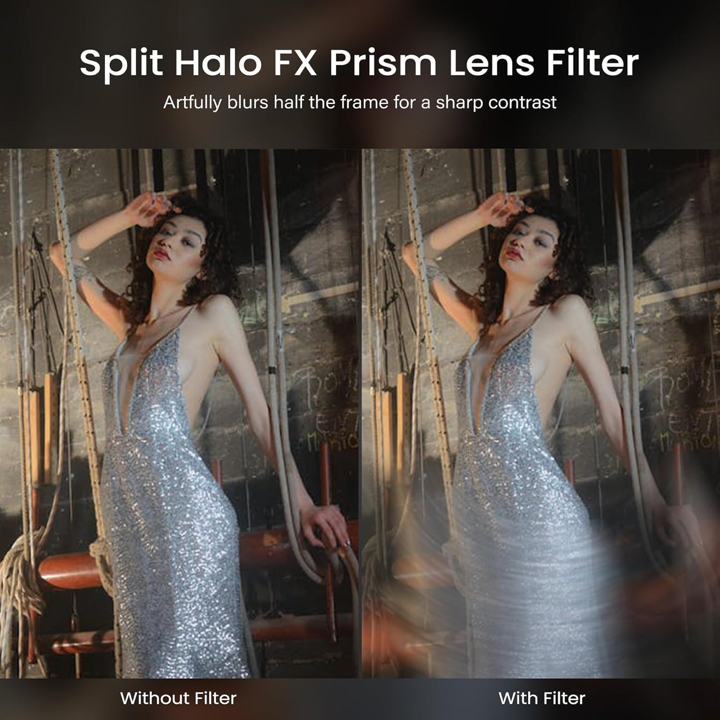 Walking Way 82mm Split Halo FX Prism Lens Filter, Rotating Half-Frame Blur & Halo Effect Filter for Portraits, Creative