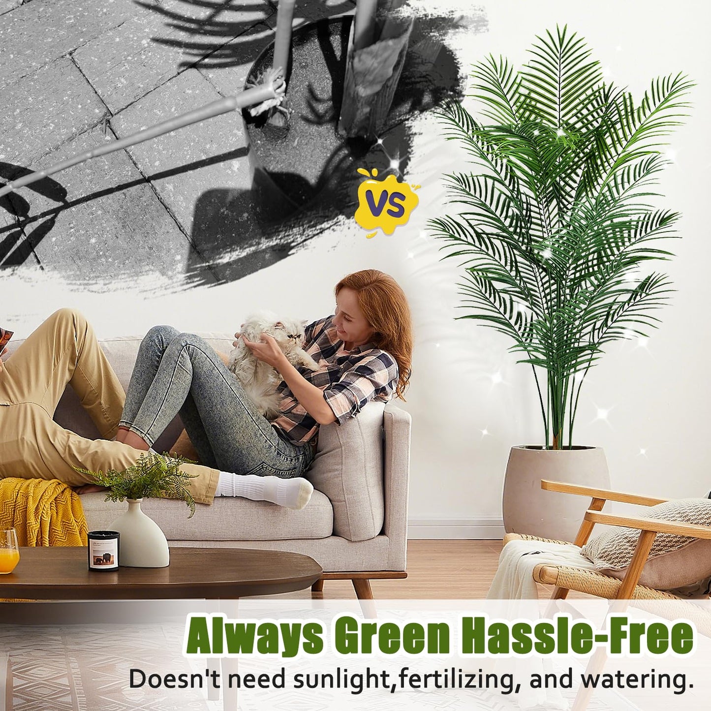 CyanGrove Artificial Palm Tree Outdoor 6ft, Large Fake Tropical Areca Palm Tree with 18 Trunks, Tall Faux Floor Plants for Indoor Outdoor-Living Rooms, Offices, Bedroom Home Decor