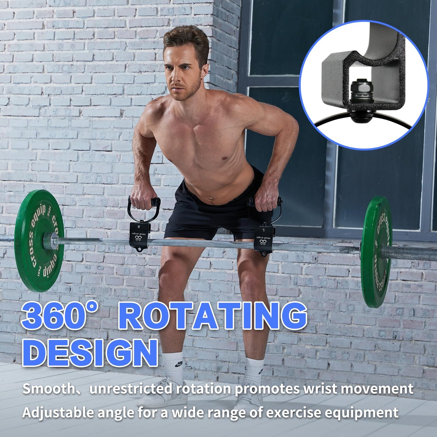 HXD-ERGO Rotating Pull-Up Handles-Ergonomic Exercise Handle for LAT Pulldown Attachments/Seated Rows/Barbell Handles -Quick Attachment to Bar for Strength Training Workout(Black)