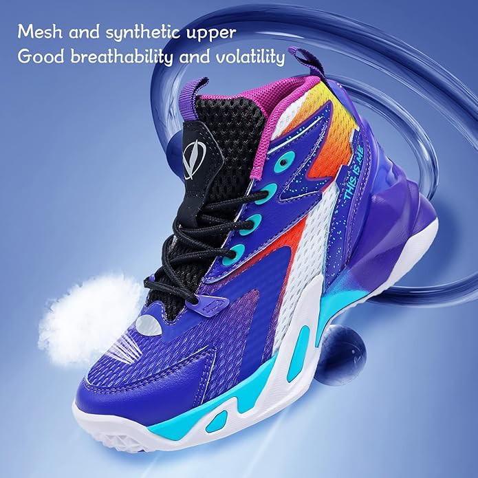 VITUOFLY Kids Basketball Shoes Boys Air Cushion Sneakers Girls Mid Top School Hoops Shoes Non-Slip Outdoor Sports Running Gym Comfortable Durable Little Kid/Big Kid