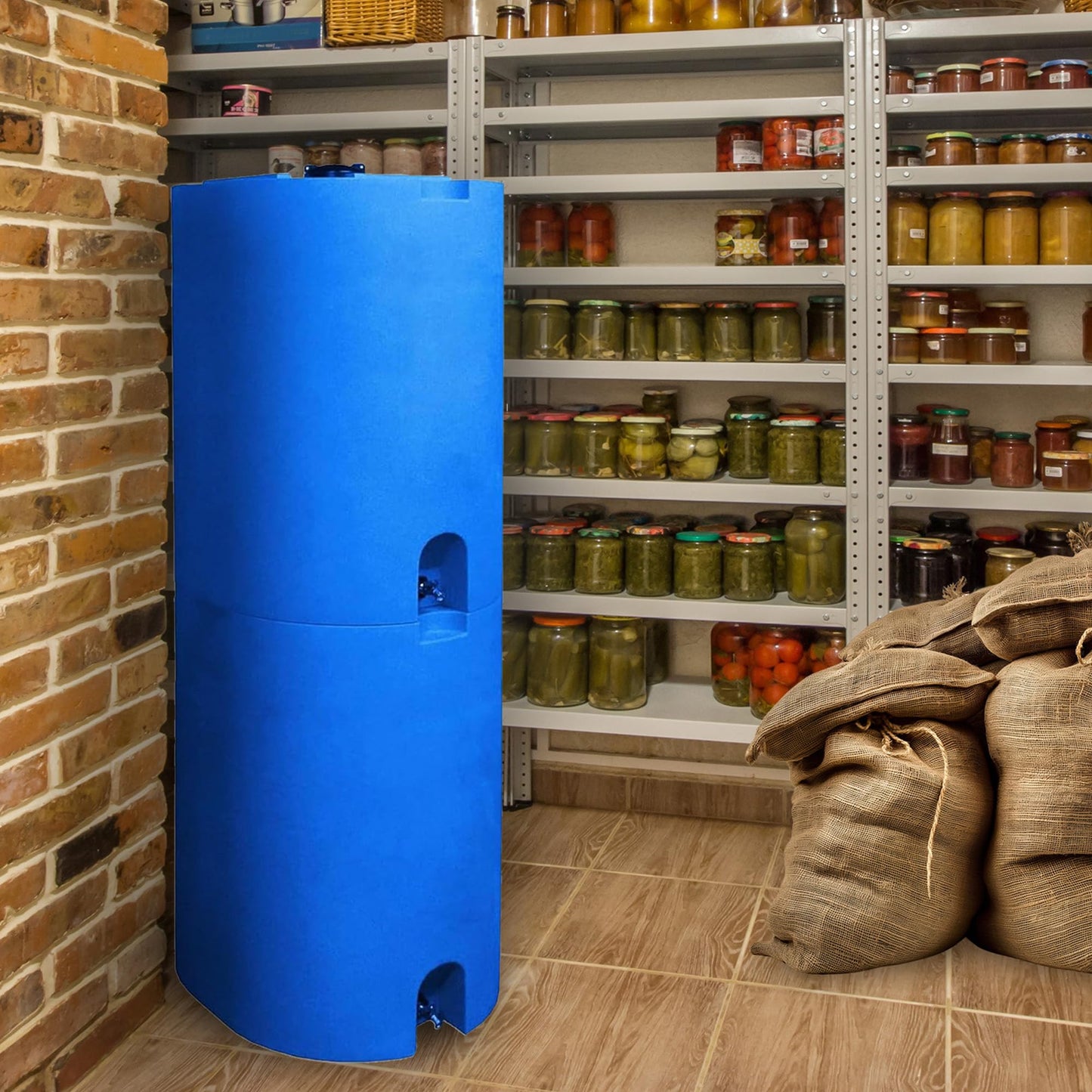 WaterPrepared 2-Pack Stackable Plastic Drinking Water Storage Tank with Spigots, 55 Gallon, Blue - Portable Emergency Hydration Container for Survival or Disaster Preparedness