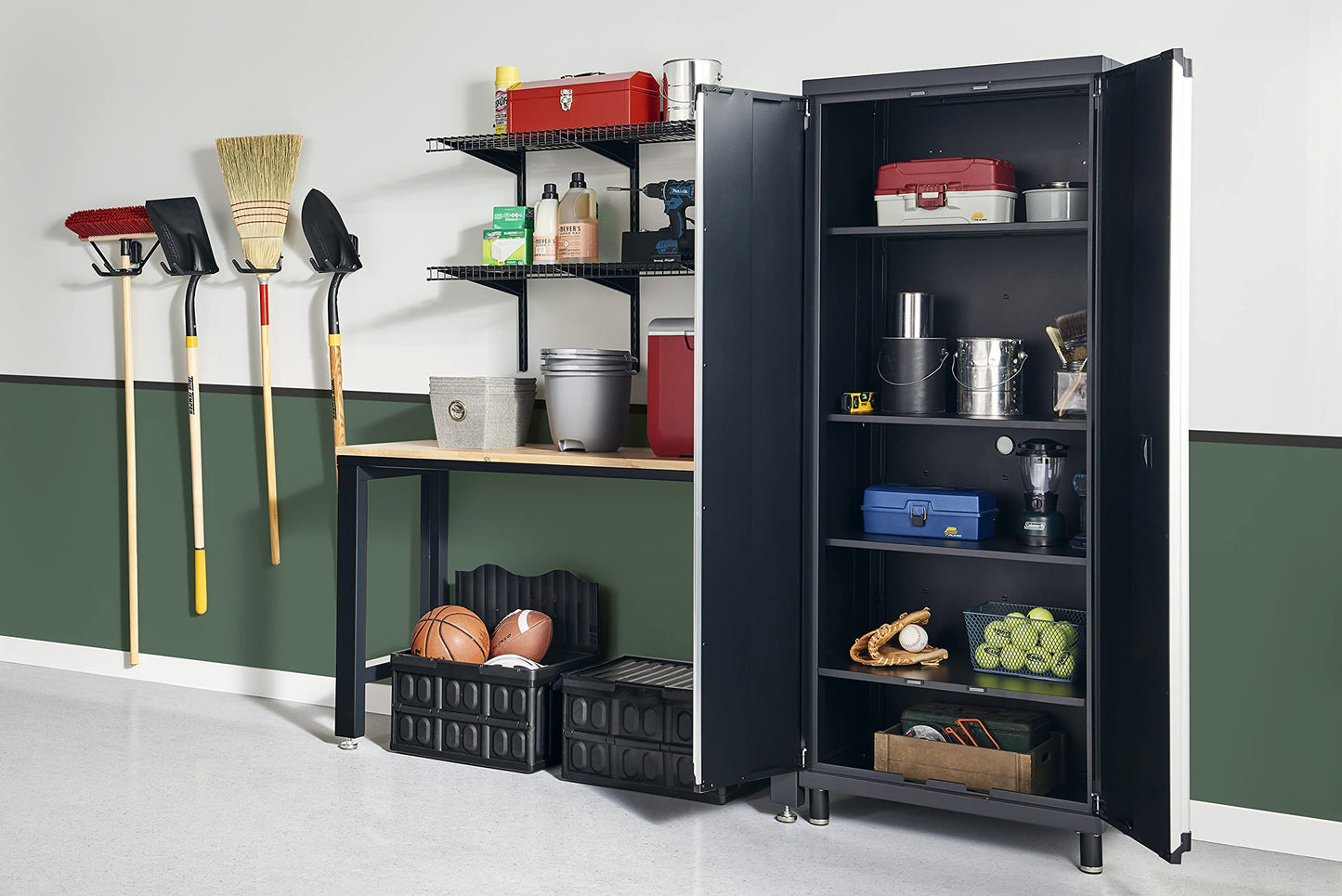 ClosetMaid ProGarage Tall Cabinet with Two Doors, Lock and Adjustable Shelves, for Garage Storage, Heavy Duty Steel, Black