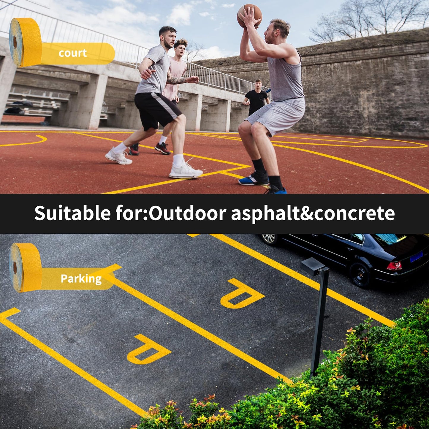 SCYSYSL Reflective Pavement Marking Tape, Slip-Resistant & Durable. Heavy-Duty Rubber Base for Outdoors. Ideal for Driveways, Walkways & Parking Areas (Yellow, 6 Inch X 148 Feet)