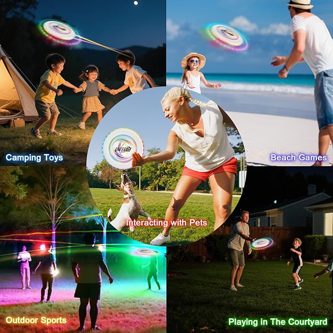 Light Up Flying Disc with 16 Millions Colors-45 LEDs & 13 Light Modes Flying Ring, Glow in The Dark Flying Disc for Adult Kid Teen Rechargeable&Waterproof Camp Beach Toy Birthday Gift
