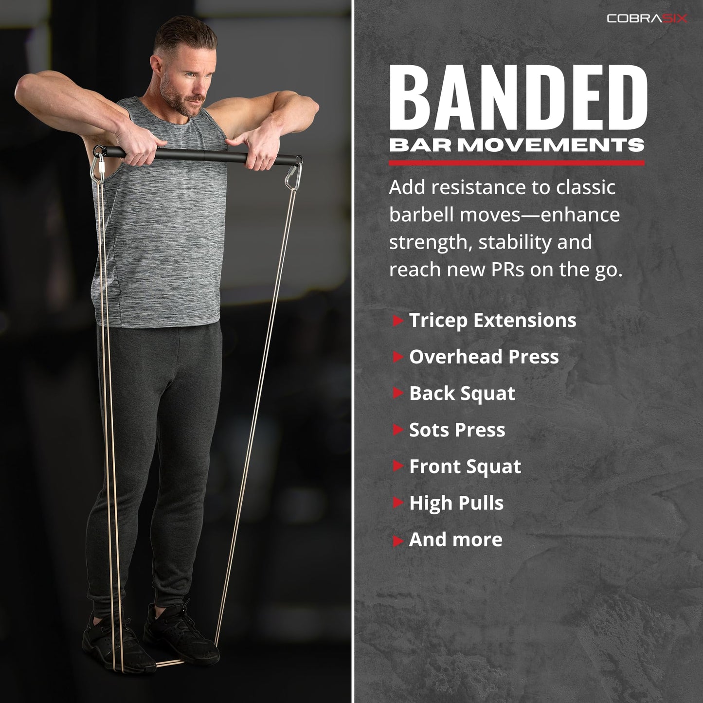 COBRASIX Set of 6 Resistance Bands with Handles, Door Anchor & Bar | Long Resistance Bands for Working Out & Strength Training | Exercise Bands for Home Gym | Pull Up Assistance Bands | Men and Women