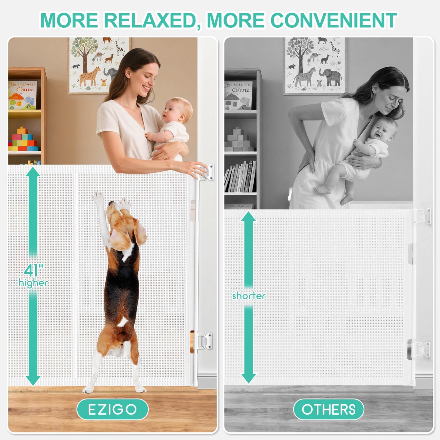 196 Inch Retractable Baby Gates Extra Wide, 41 Inch Reinforced Extra Tall Gate for Large Openings, Mesh Safety Gate for Kids Pets, Retractable Dog Gate for Pool Garages Doorway Indoor Outdoor, White