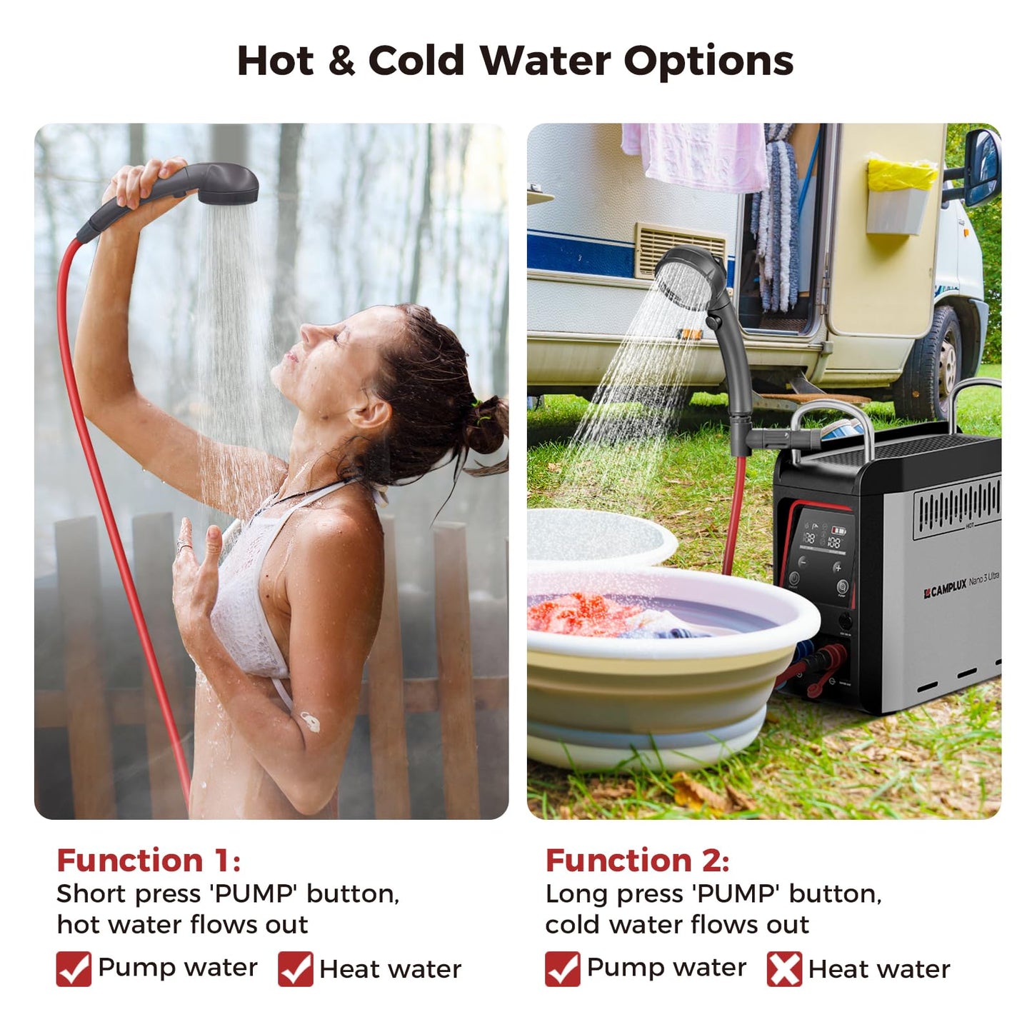 CAMPLUX Nano 3 Ultra, Constant Temperature Portable Propane Water Heater, Rechargeable Water Heater & Shower Pump, CSA Certified Safety, Propane Camping Shower, for RVs, Hiking, Fishing & Glamping