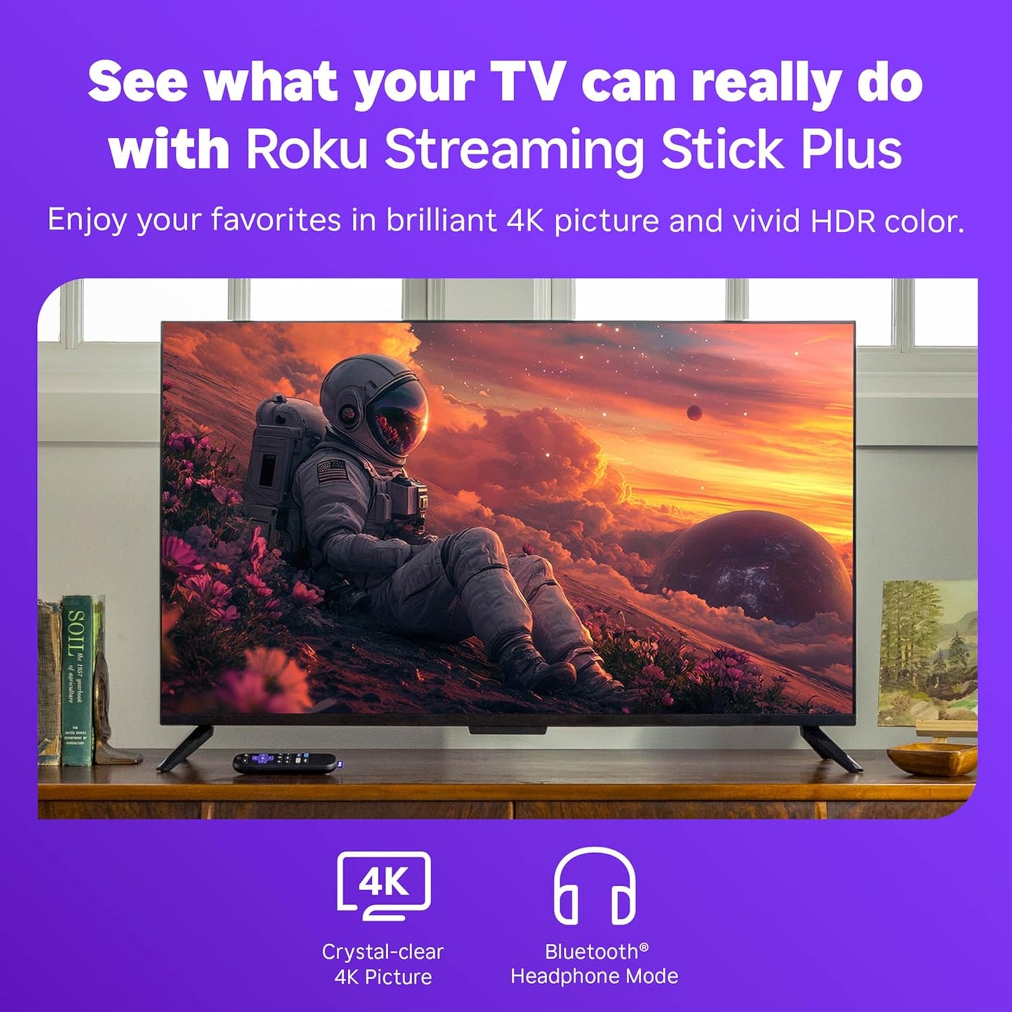 Roku 4K Streaming Stick Plus - & HDR Streaming Device for TV with Voice Remote - Free & Live TV
