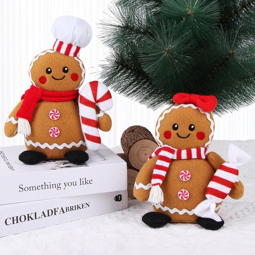 BWFY Gingerbread Man Plush Toys - Festive Stuffed Animals Set of 2 for Christmas Decor & Gifts