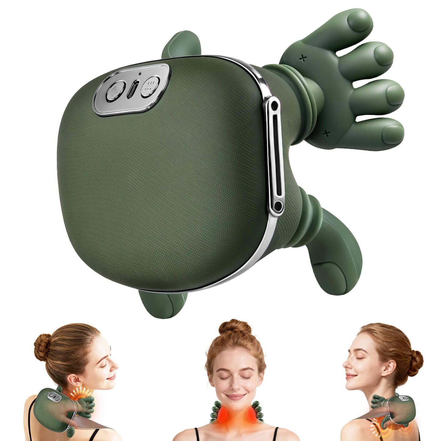 KAXLIDEN Shoulder and Neck Massager, Bionic Heated Massager, Neck Massager with Fingers, 4D Kneading Massage, Simulates a Real Palm Massage for Comfort, Relax Muscle Tension (Green)
