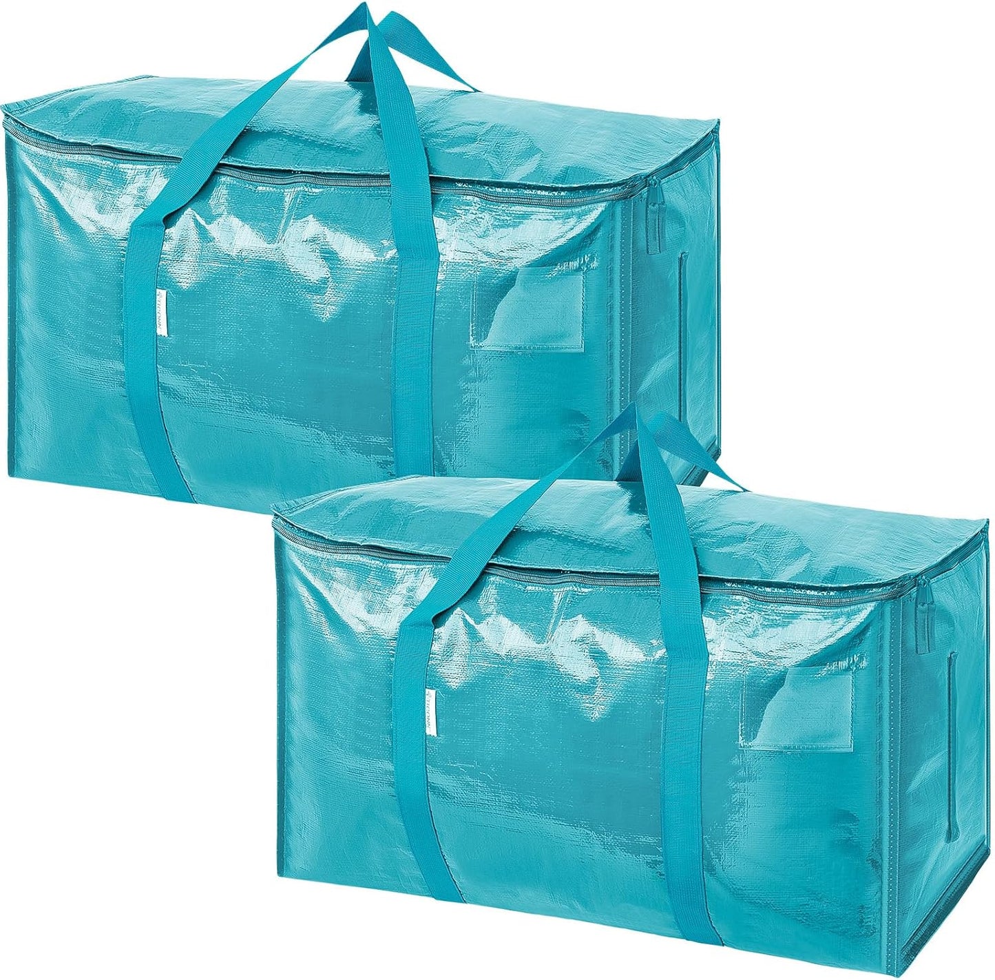 TICONN Extra Large Heavy-Duty Moving Bags - Durable Storage with Zippers & Handles | 2 Pack, Aqua