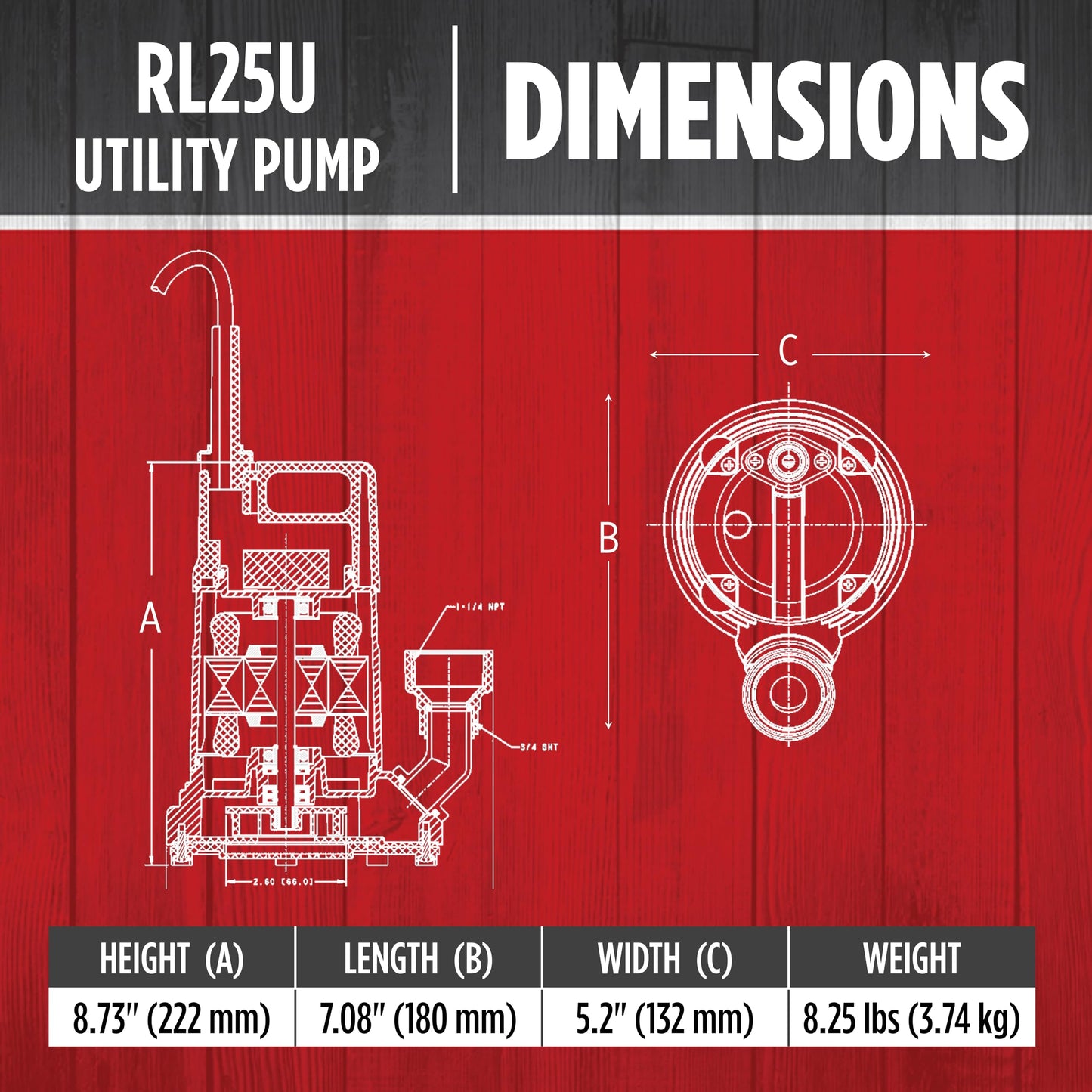 Red Lion RL25U 115 Volt, 1/4 HP, 1500 GPH Manual Aluminum Utility Pump with 10-ft. Cord, Red, 14942730