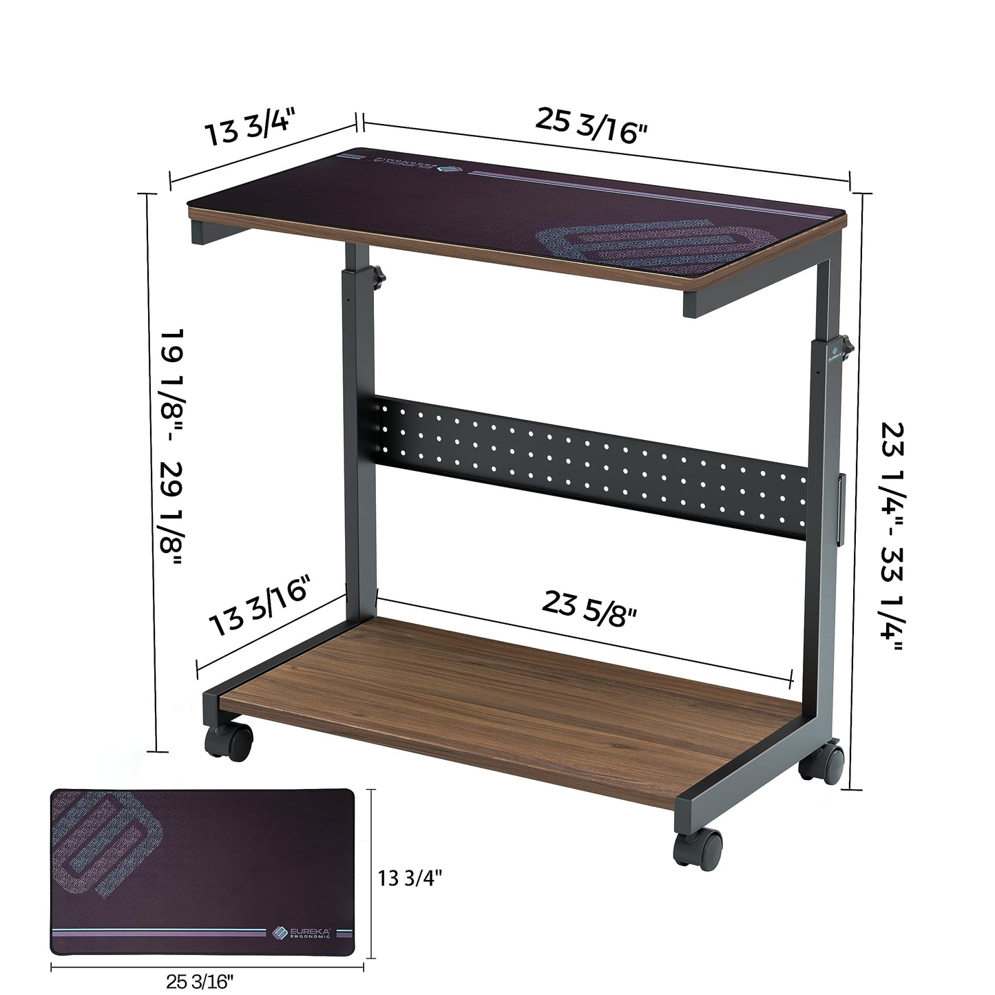 EUREKA ERGONOMIC PC Stand Computer Cart, Height Adjustable Tower Stand 2-Tier Suit for ATX Case Printer, Metal Rolling Cart on Wheels for Gaming Home Office, Walnut
