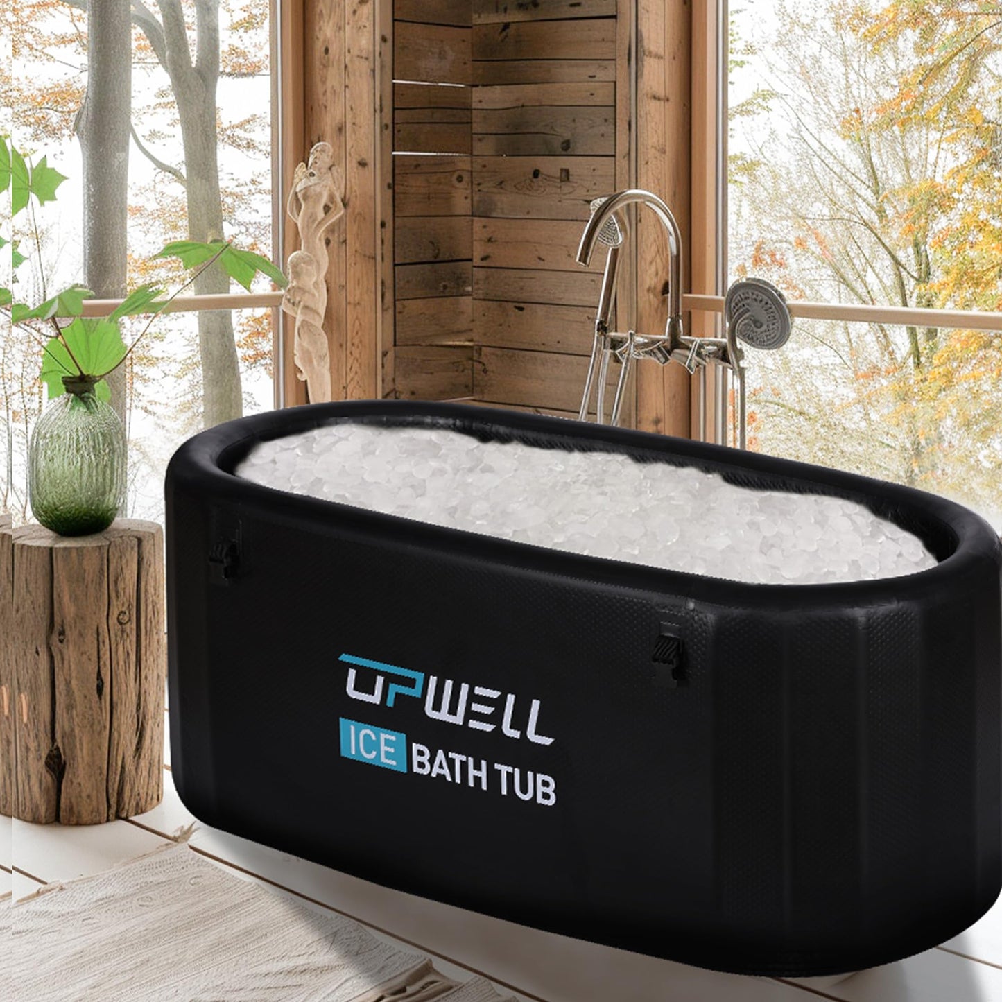 UPWELL Cold Plunge Tub Large Portable Oval Inflatable Ice Bath with Cover Tub for Cold Water Athletes Large Baths for Therapy Recovery at Home or Outdoors Ice Plunge Black
