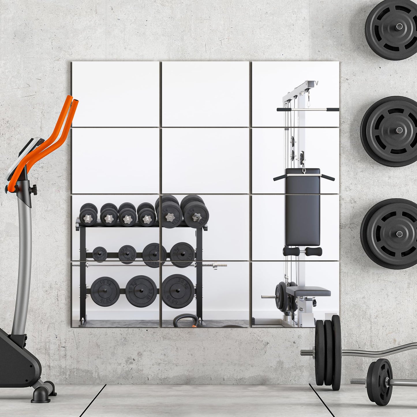 TRAHOME Wall Mirror Tiles, 16"x12"x12PCS Full Length Home Gym Mirror for Garage, Bedroom, Living Room, Over The Door